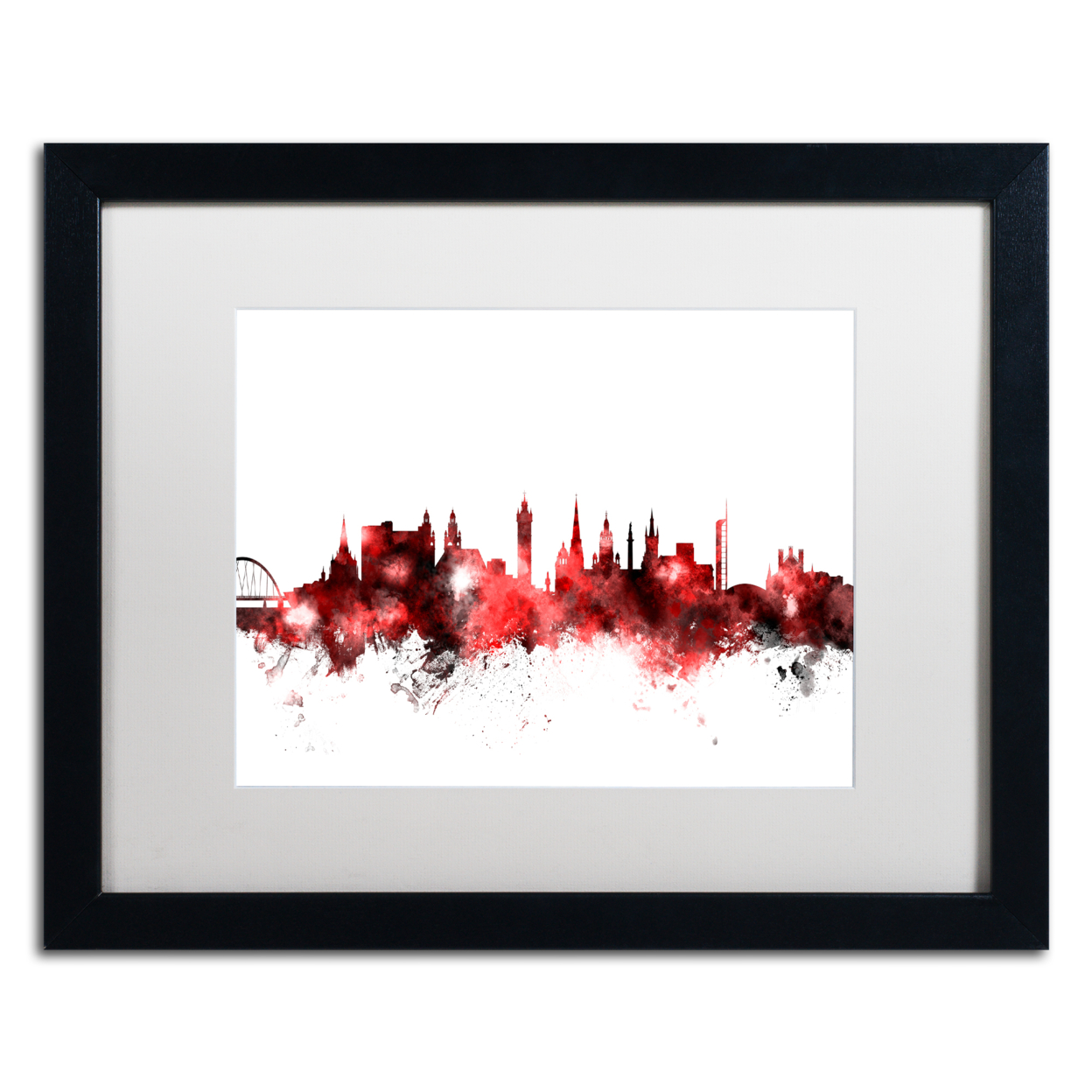 Michael Tompsett 'Glasgow Scotland Skyline Red 2' Black Wooden Framed Art 18 X 22 Inches