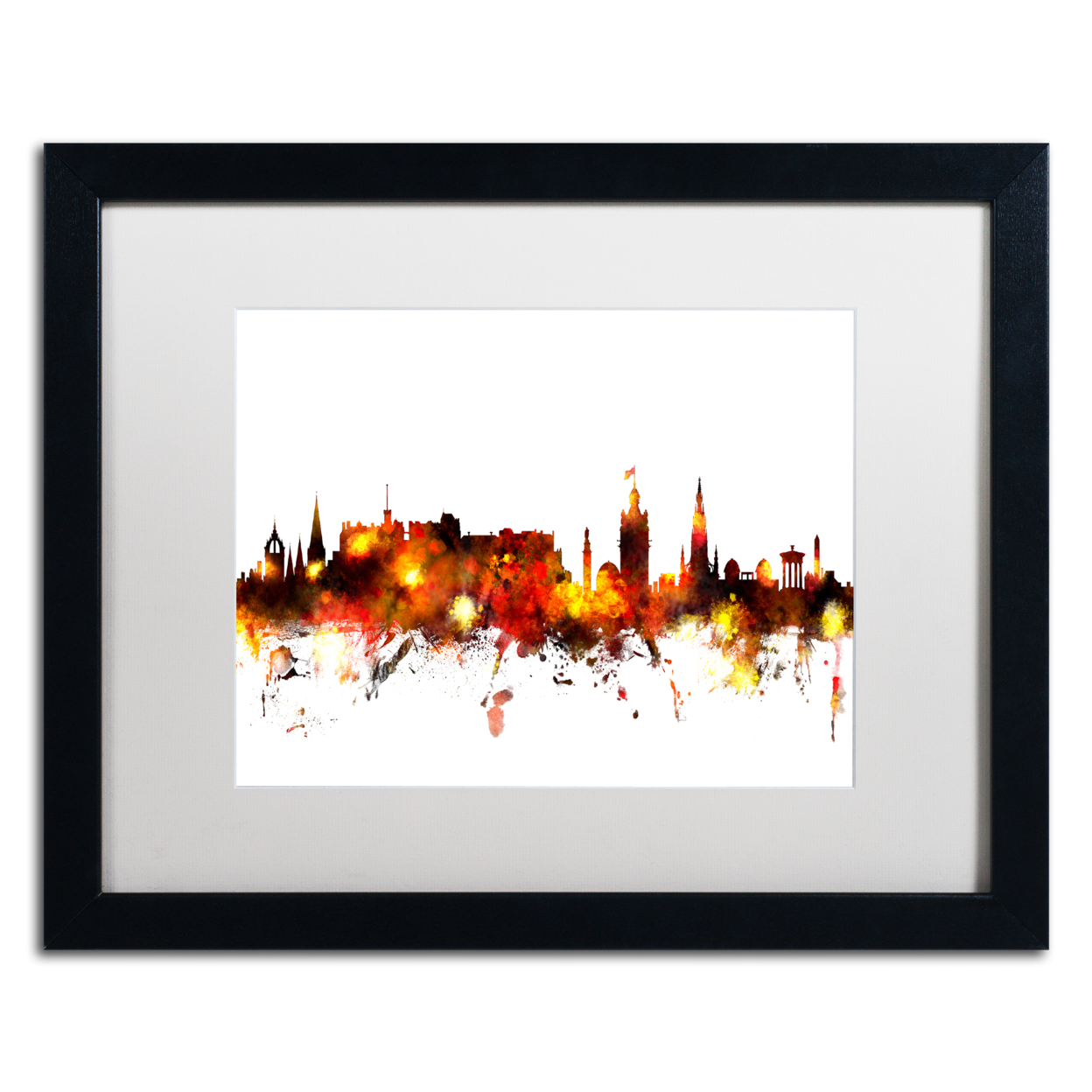 Michael Tompsett 'Edinburgh Scotland Skyline Red' Black Wooden Framed Art 18 X 22 Inches