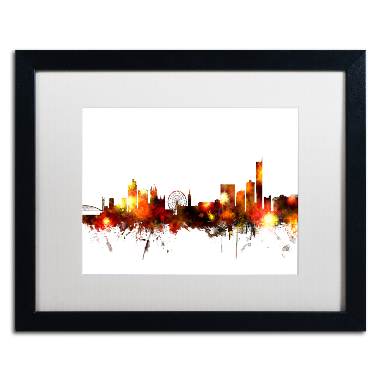 Michael Tompsett 'Manchester England Skyline Red' Black Wooden Framed Art 18 X 22 Inches