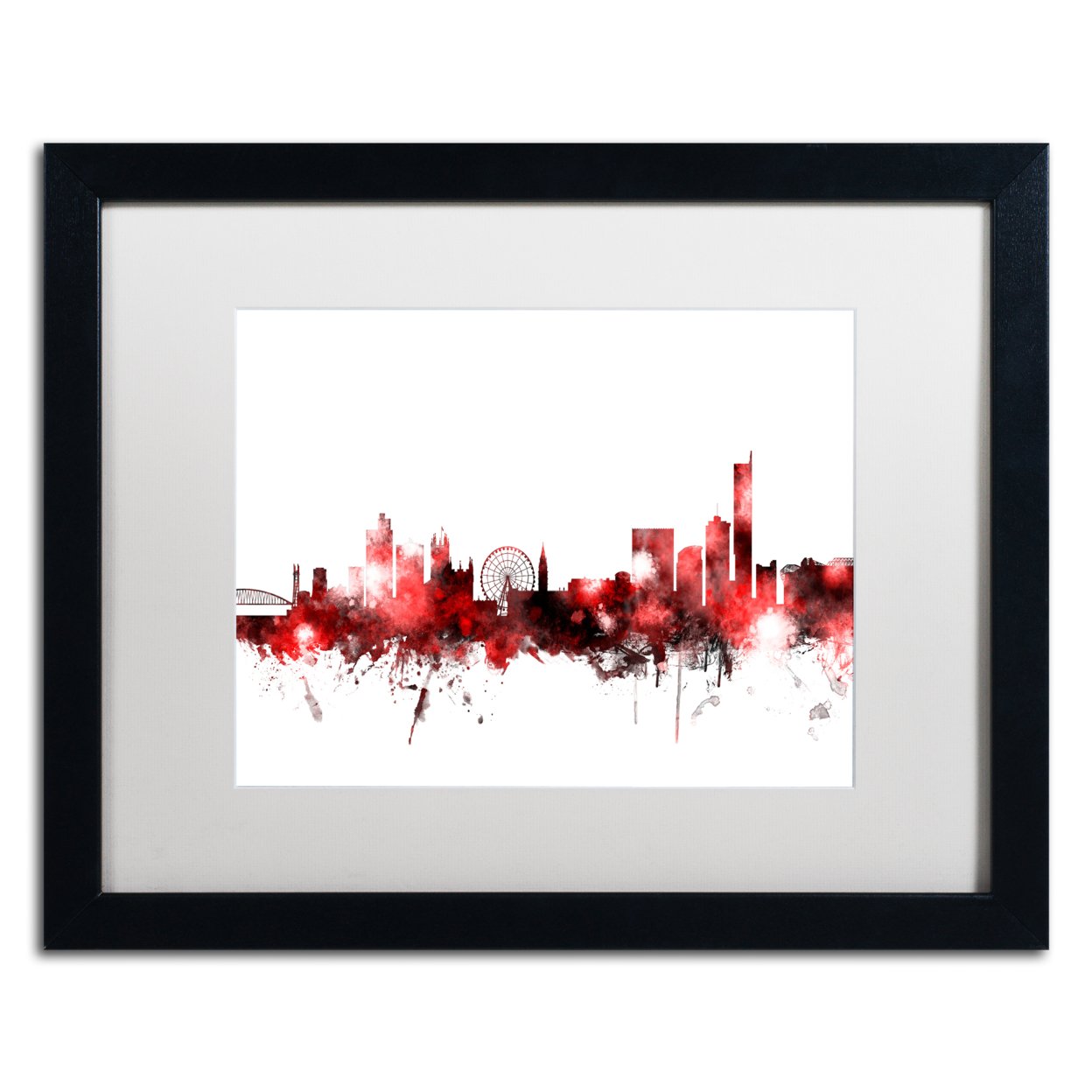 Michael Tompsett 'Manchester Skyline Red 2' Black Wooden Framed Art 18 X 22 Inches