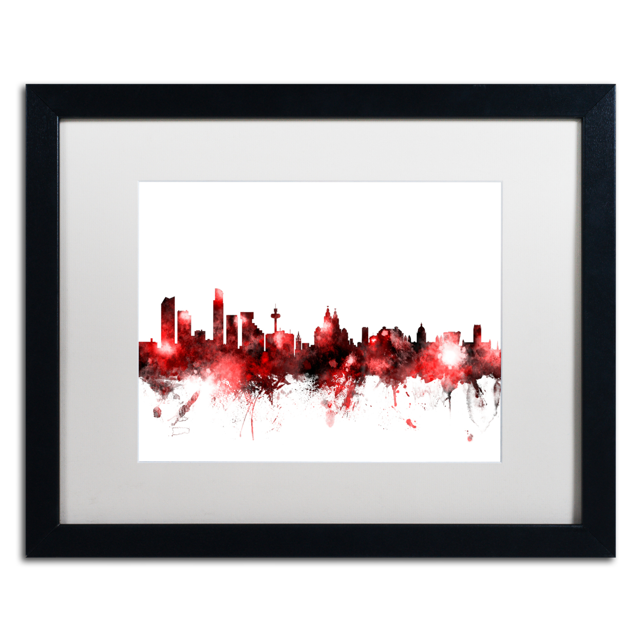 Michael Tompsett 'Liverpool Skyline Red 2' Black Wooden Framed Art 18 X 22 Inches