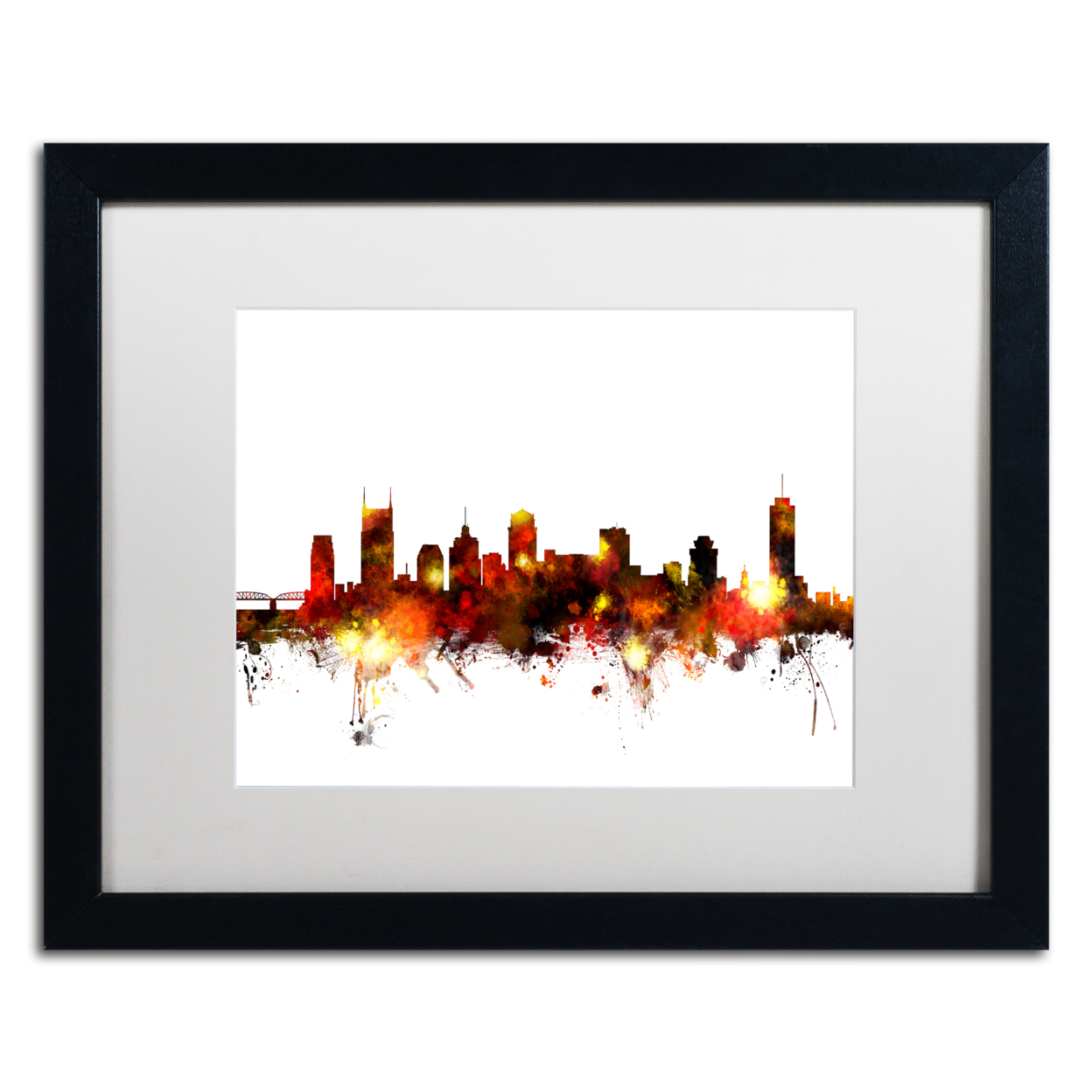 Michael Tompsett 'Nashville Tennessee Skyline Red' Black Wooden Framed Art 18 X 22 Inches