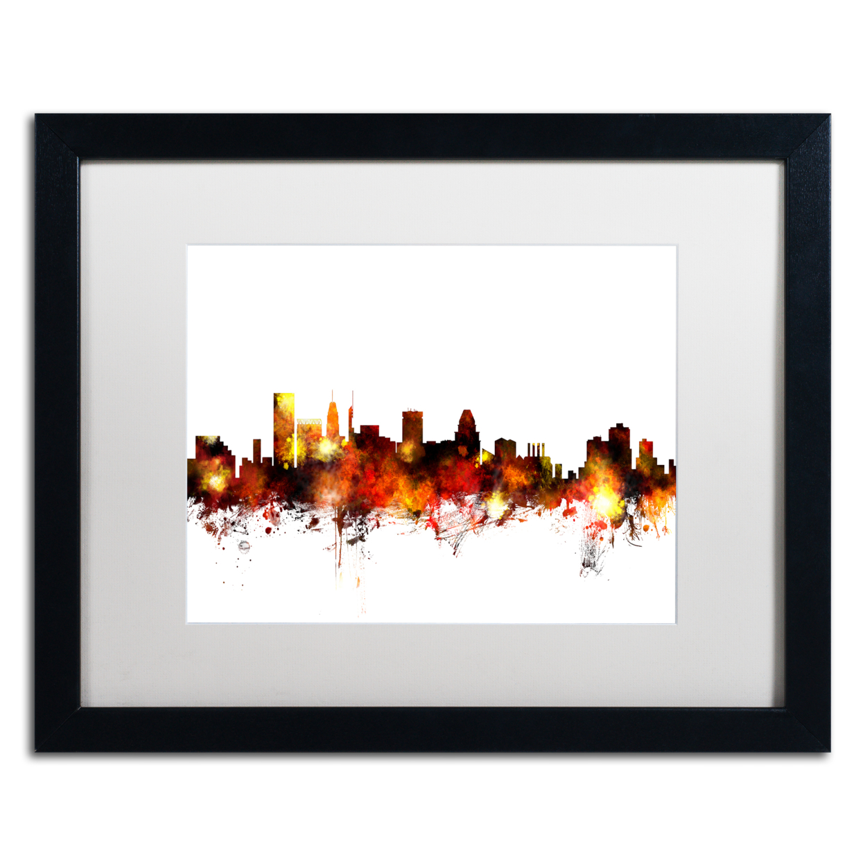 Michael Tompsett 'Baltimore Maryland Skyline Red' Black Wooden Framed Art 18 X 22 Inches