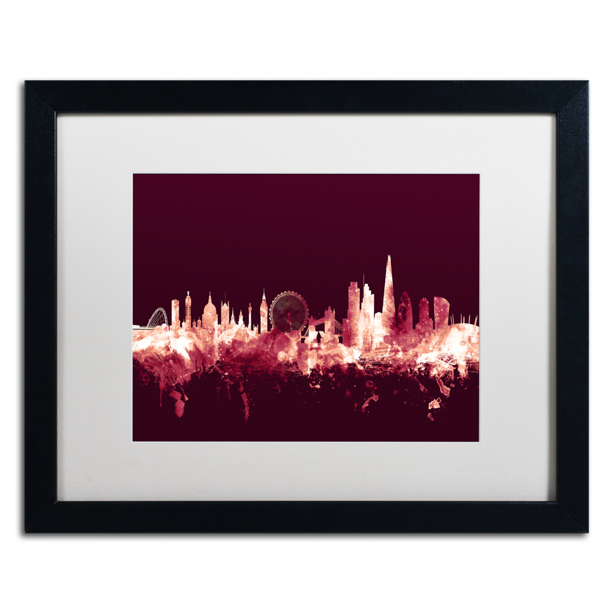 Michael Tompsett 'London England Skyline Maroon' Black Wooden Framed Art 18 X 22 Inches
