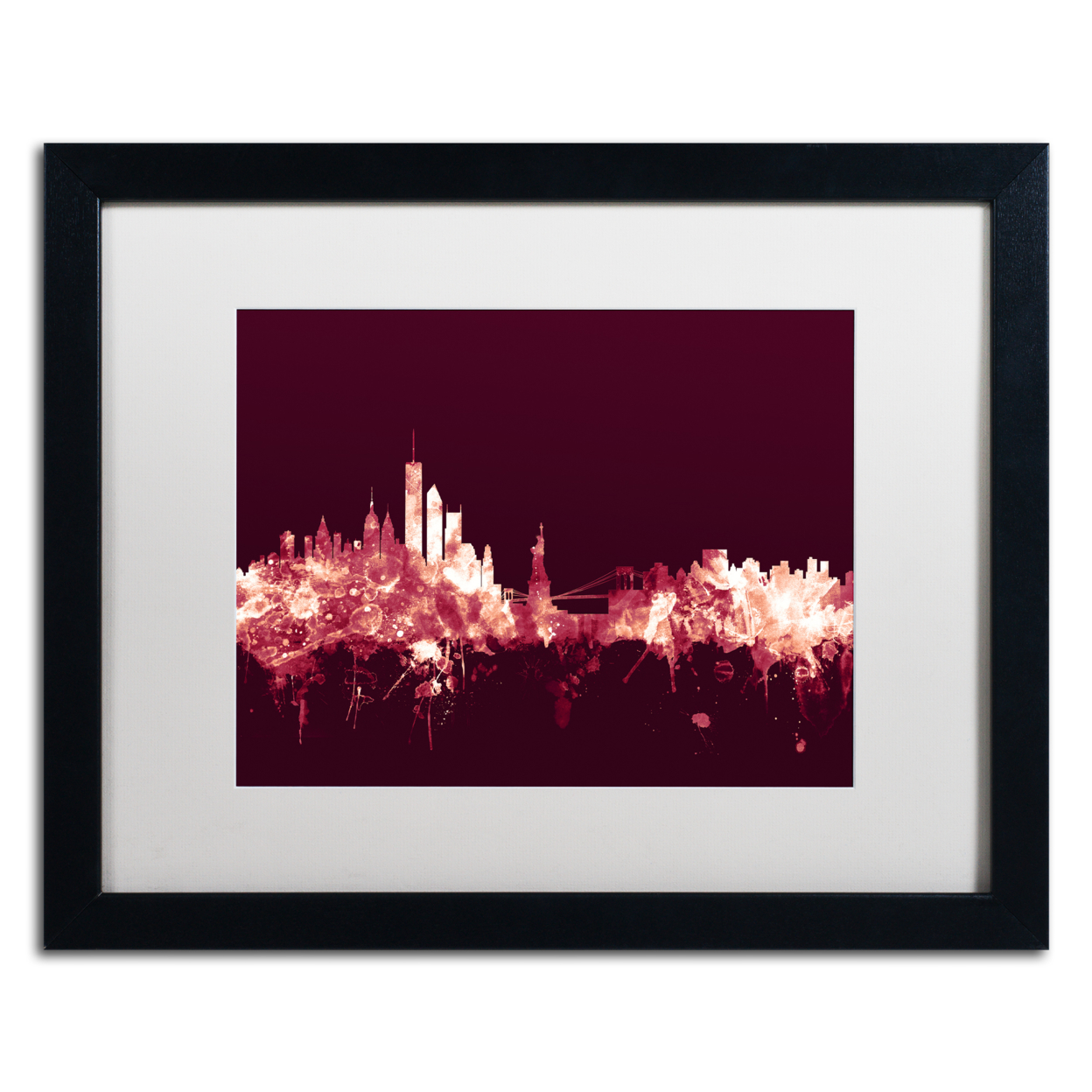Michael Tompsett 'New York Skyline Maroon' Black Wooden Framed Art 18 X 22 Inches