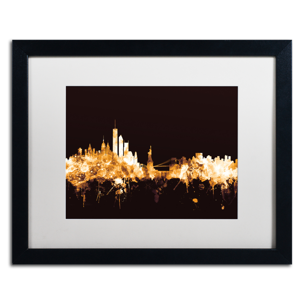 Michael Tompsett 'New York Skyline Gold' Black Wooden Framed Art 18 X 22 Inches
