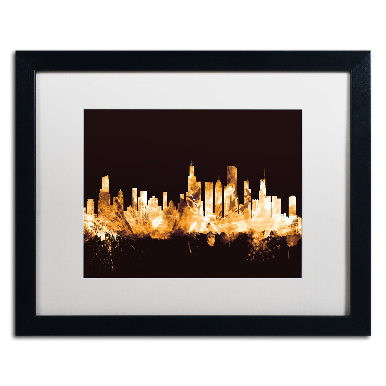 Michael Tompsett 'Chicago Illinois Skyline Gold' Black Wooden Framed Art 18 X 22 Inches