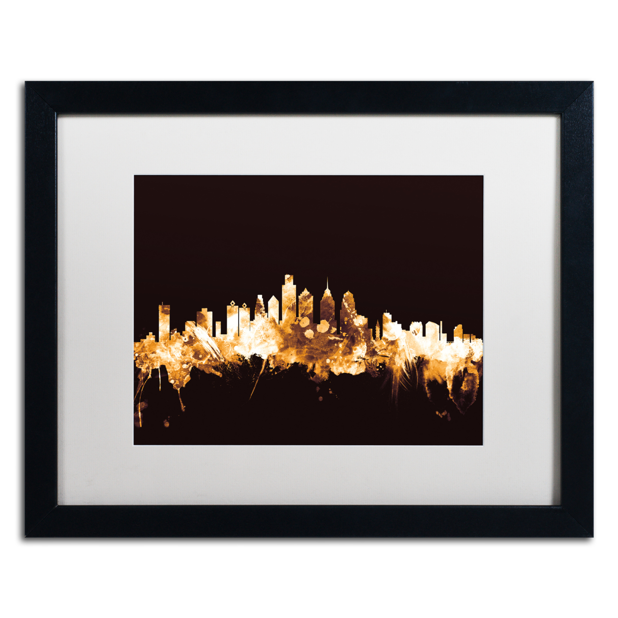 Michael Tompsett 'Philadelphia PA Skyline Gold' Black Wooden Framed Art 18 X 22 Inches