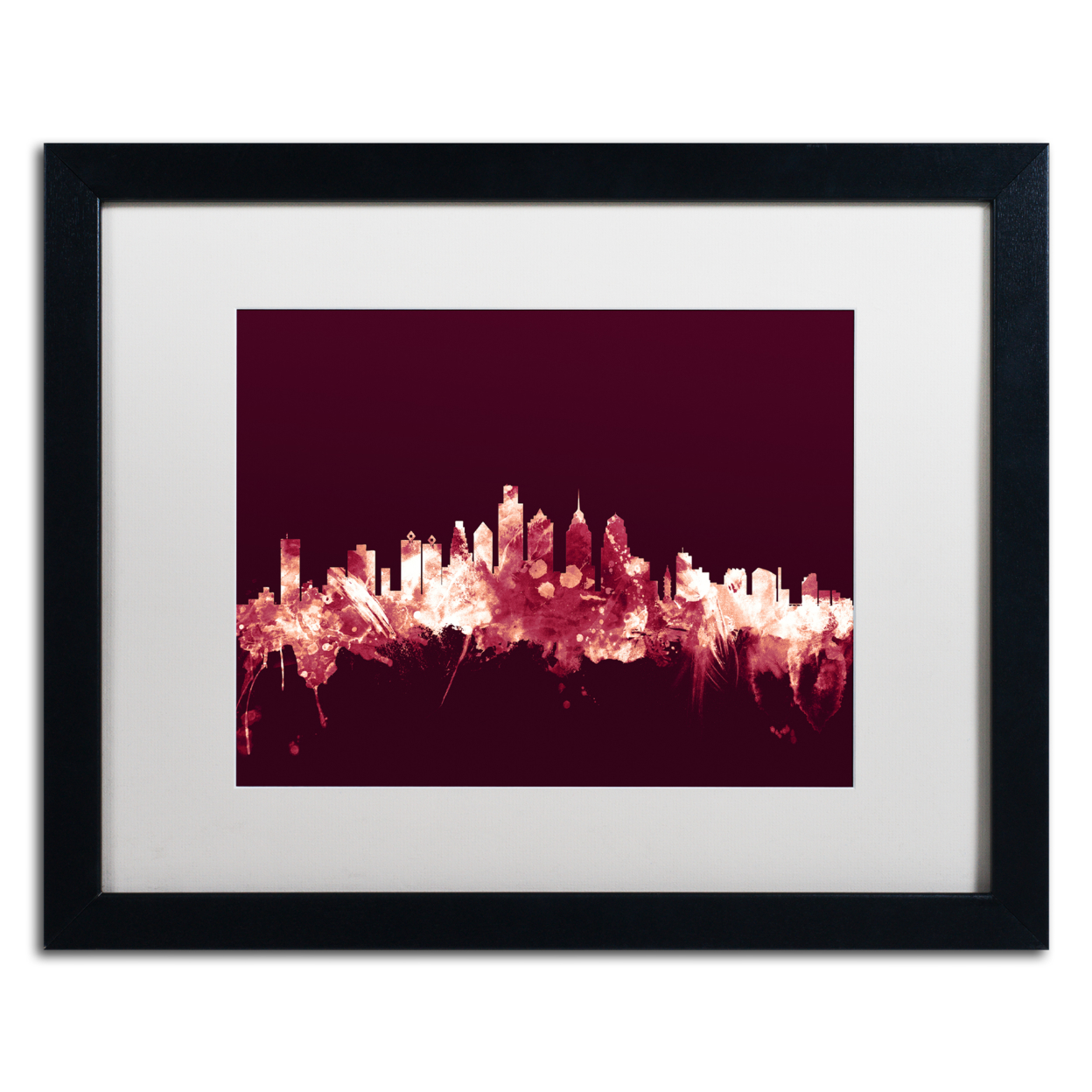 Michael Tompsett 'Philadelphia PA Skyline Maroon' Black Wooden Framed Art 18 X 22 Inches