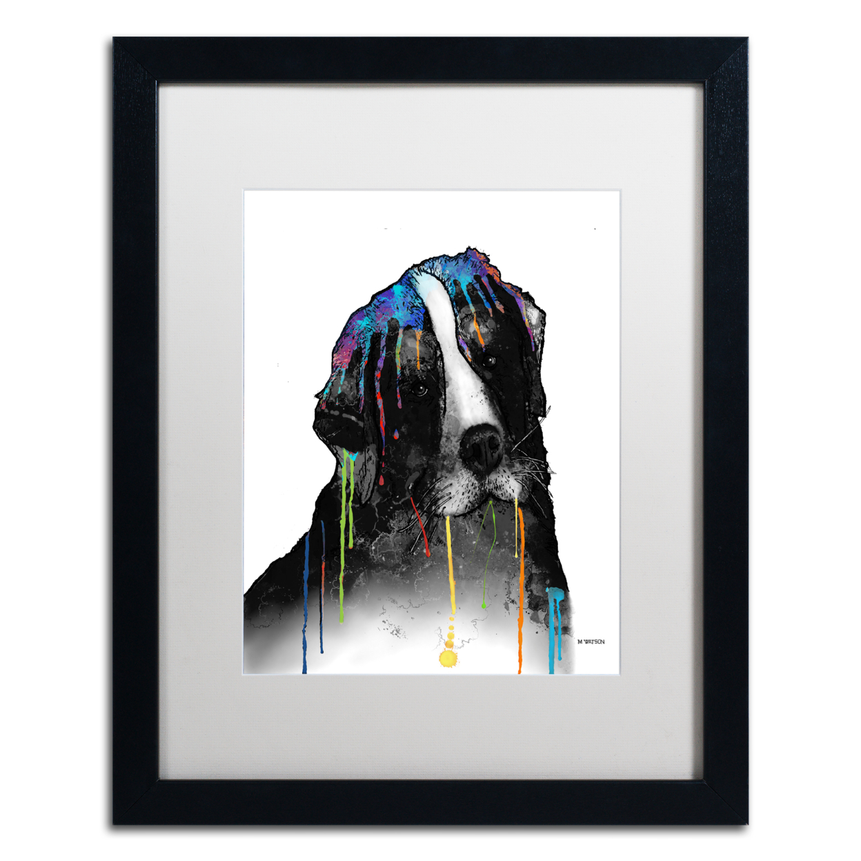 Marlene Watson 'Bernese Mountain Dog' Black Wooden Framed Art 18 X 22 Inches