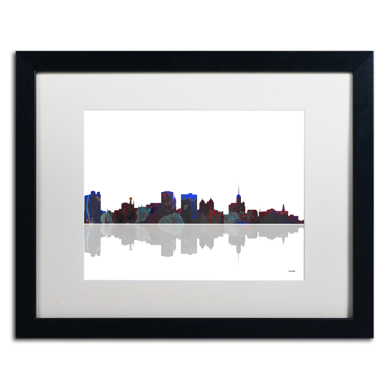 Marlene Watson 'Buffalo New York Skyline' Black Wooden Framed Art 18 X 22 Inches