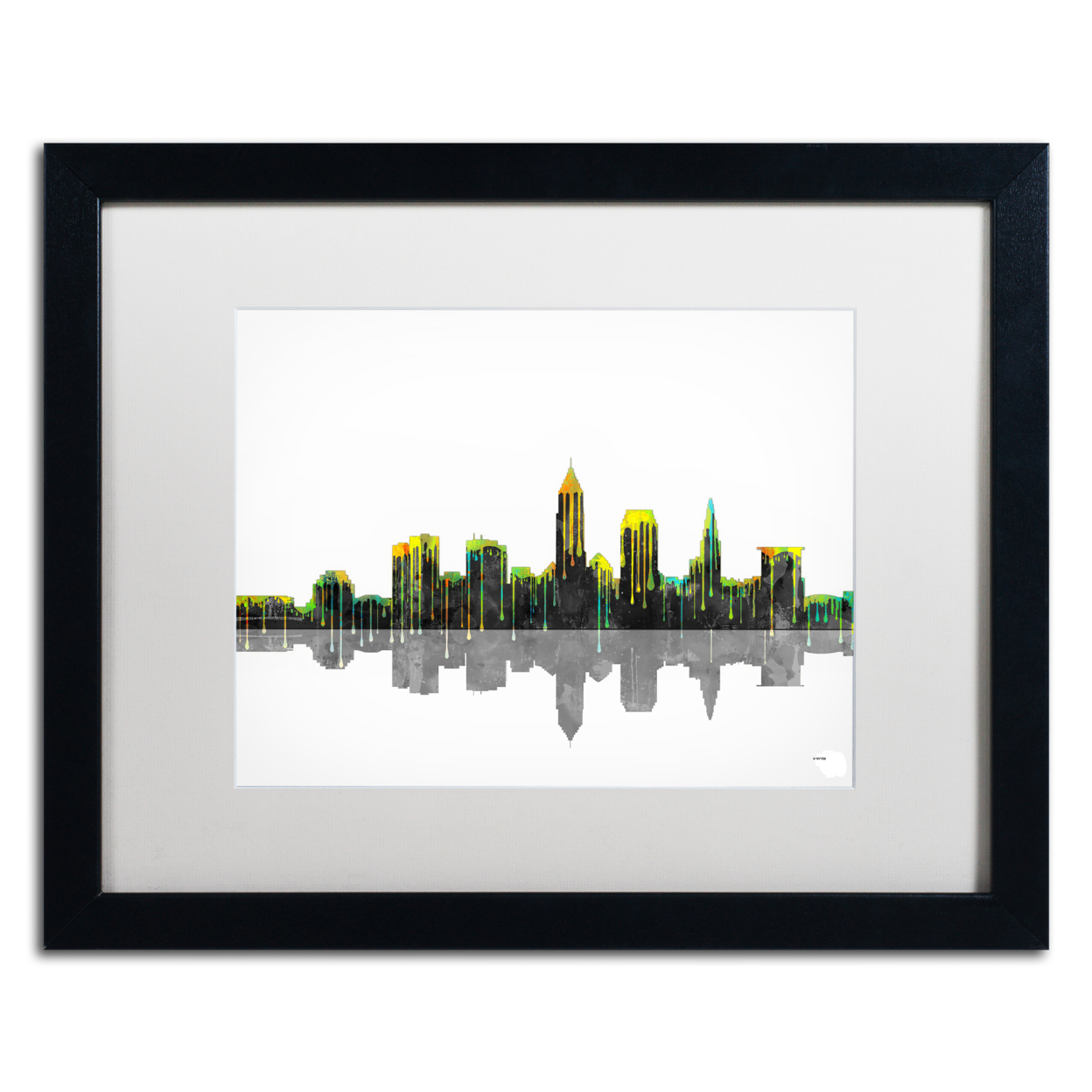 Marlene Watson 'Cleveland Ohio Skyline' Black Wooden Framed Art 18 X 22 Inches