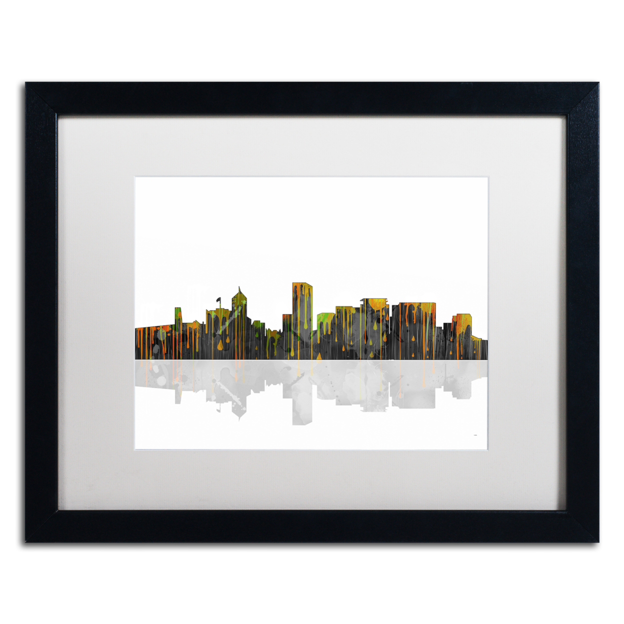 Marlene Watson 'Portland Oregon Skyline' Black Wooden Framed Art 18 X 22 Inches