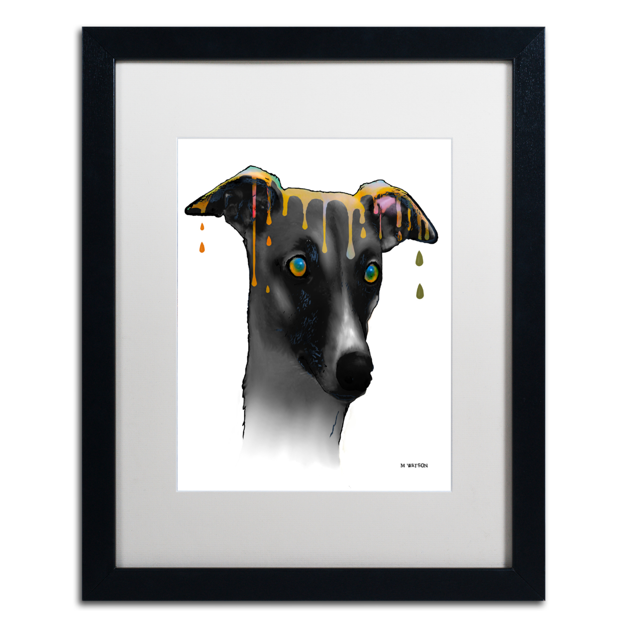 Marlene Watson 'Greyhound' Black Wooden Framed Art 18 X 22 Inches