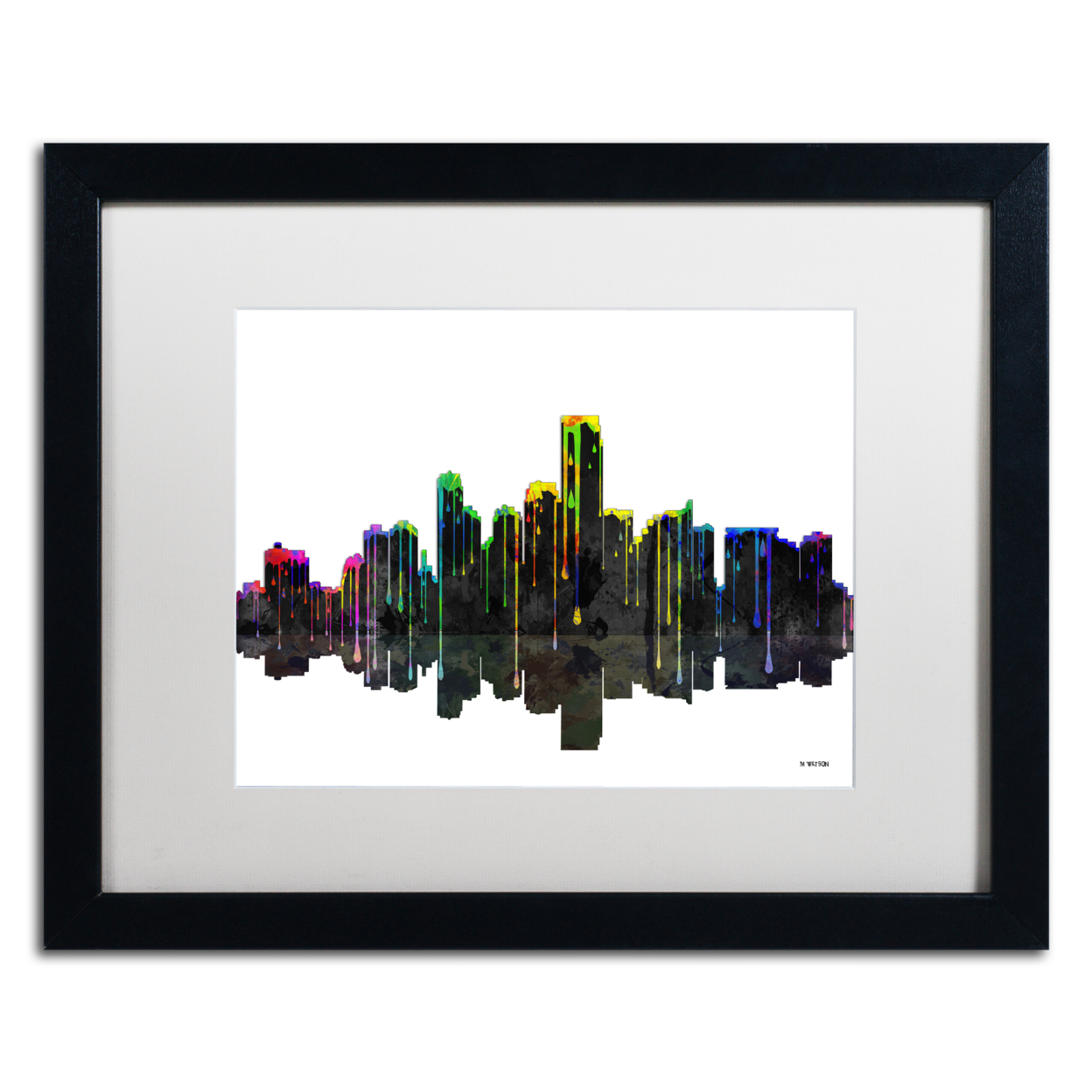 Marlene Watson 'Jersey City New Jersey Skyline II' Black Wooden Framed Art 18 X 22 Inches
