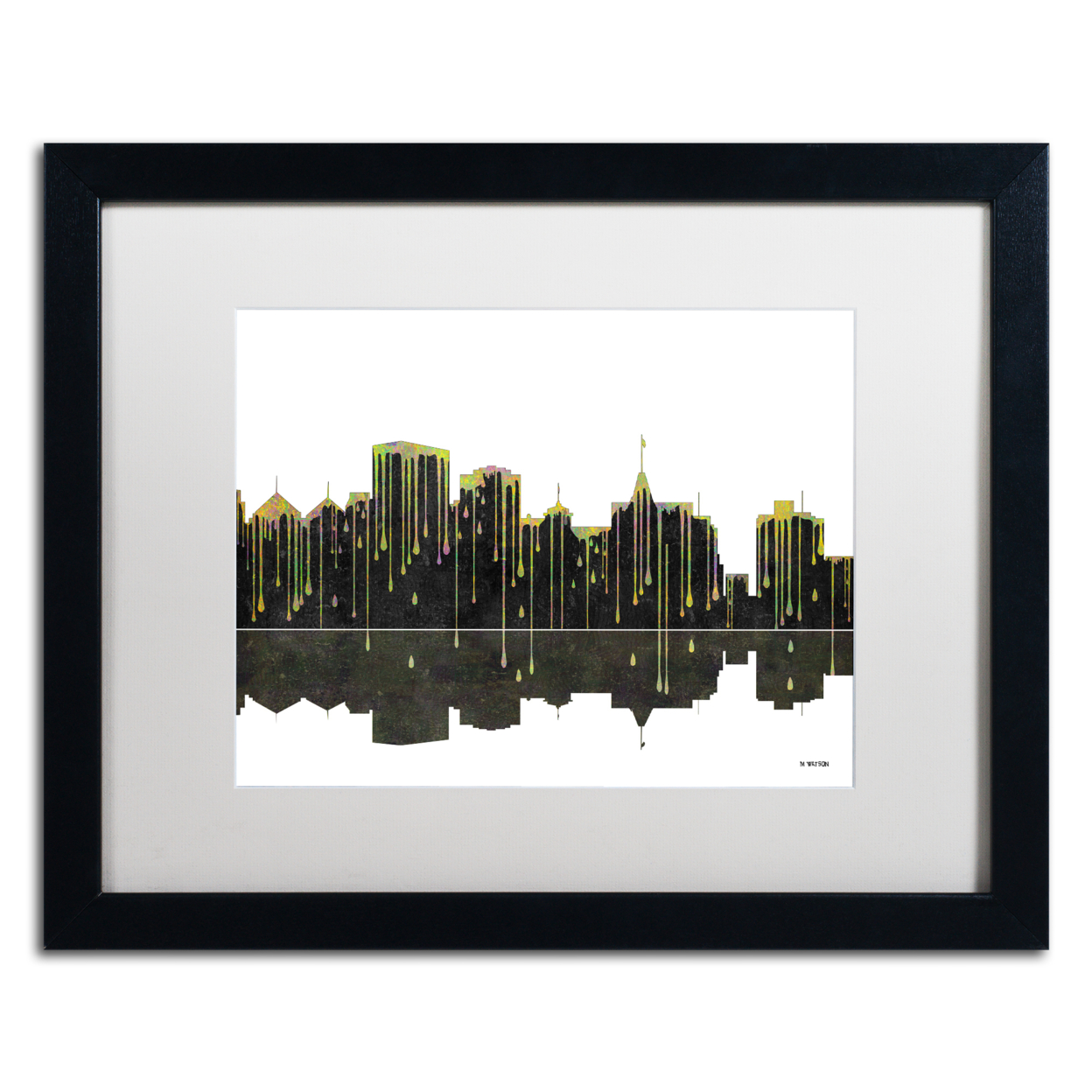 Marlene Watson 'Oakland California Skyline II' Black Wooden Framed Art 18 X 22 Inches