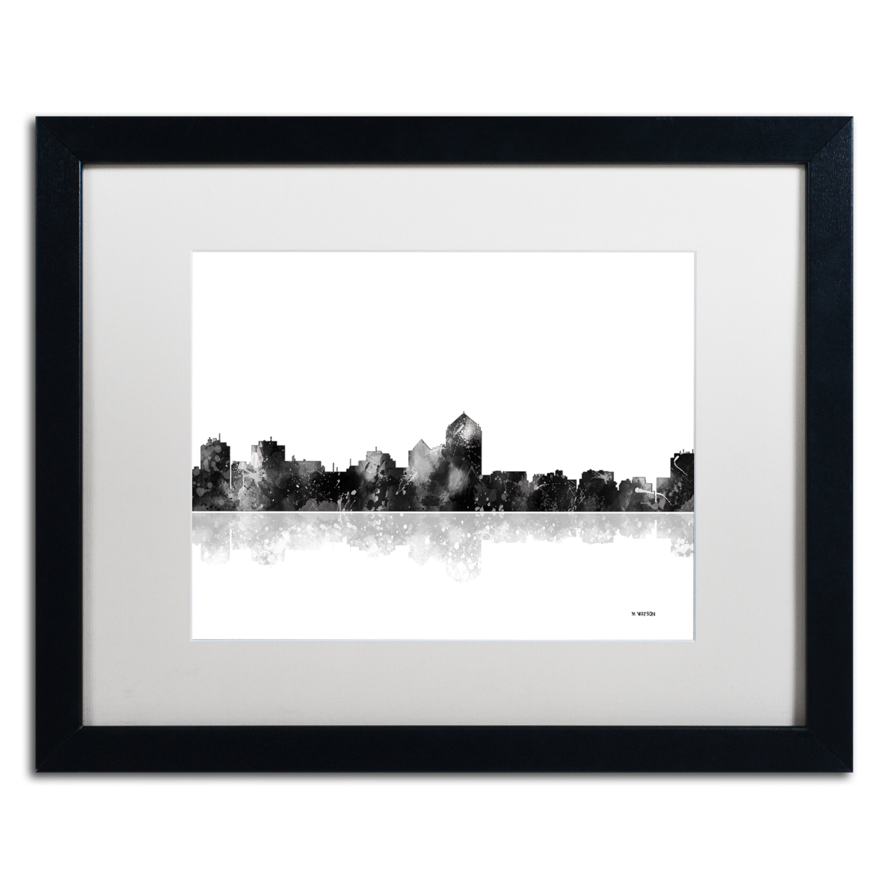 Marlene Watson 'Albuquerque New Mexico Skyline BG-1' Black Wooden Framed Art 18 X 22 Inches
