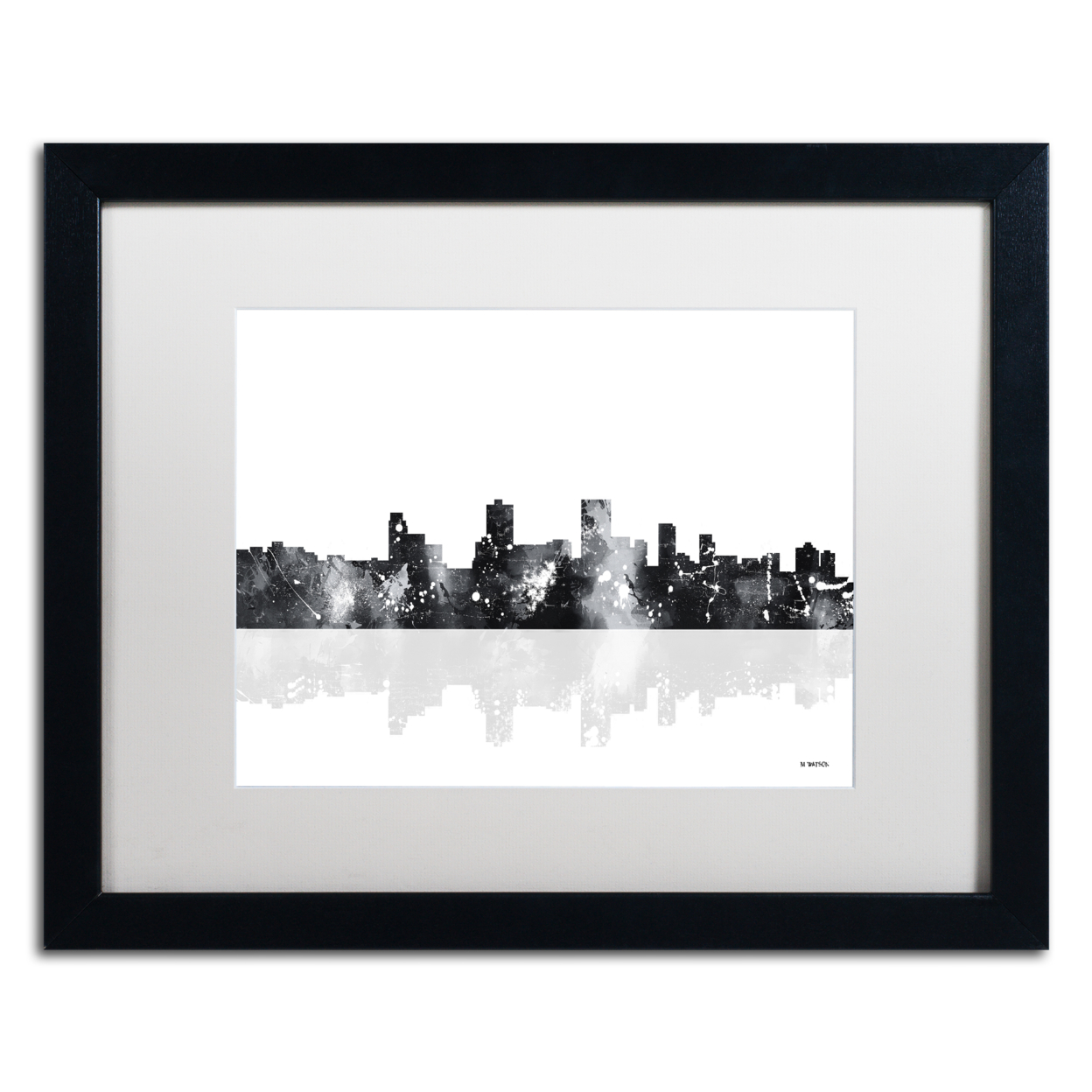 Marlene Watson 'Anchorage Alaska Skyline BG-1' Black Wooden Framed Art 18 X 22 Inches