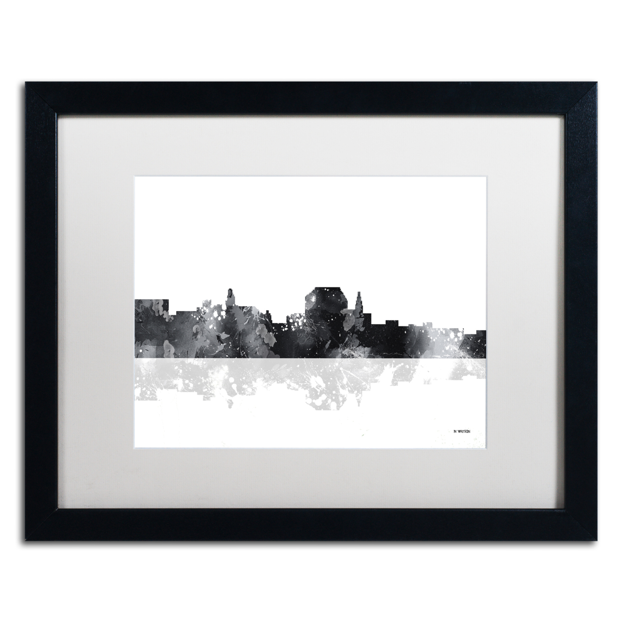 Marlene Watson 'Augusta Maine Skyline BG-1' Black Wooden Framed Art 18 X 22 Inches