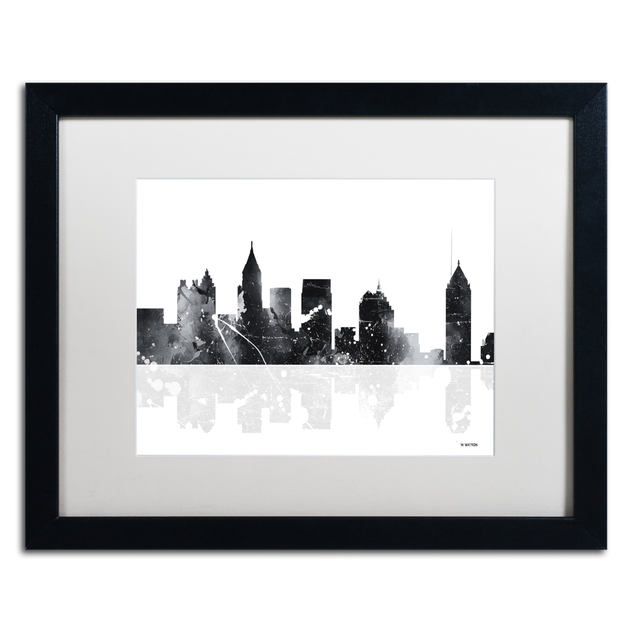 Marlene Watson 'Atlanta Georgia Skyline BG-1' Black Wooden Framed Art 18 X 22 Inches