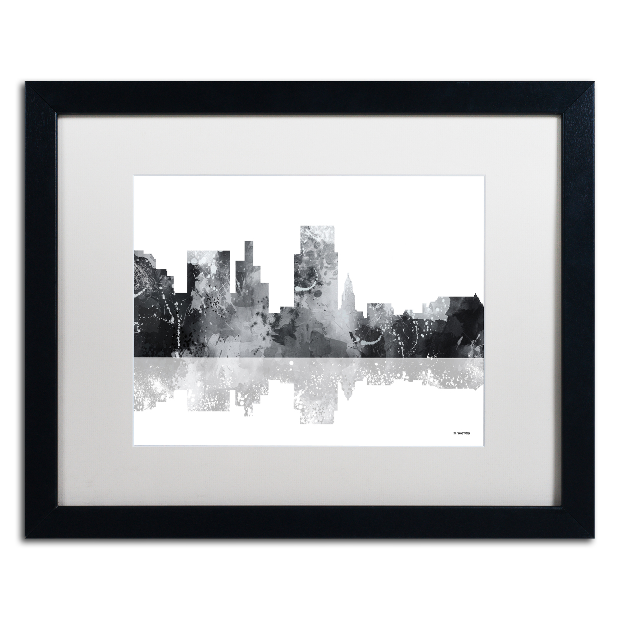 Marlene Watson 'Boise Idaho Skyline BG-1' Black Wooden Framed Art 18 X 22 Inches