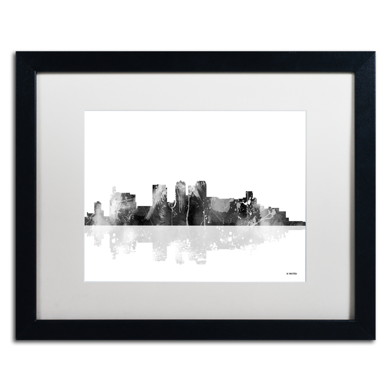 Marlene Watson 'Birmingham Alabama Skyline BG-1' Black Wooden Framed Art 18 X 22 Inches