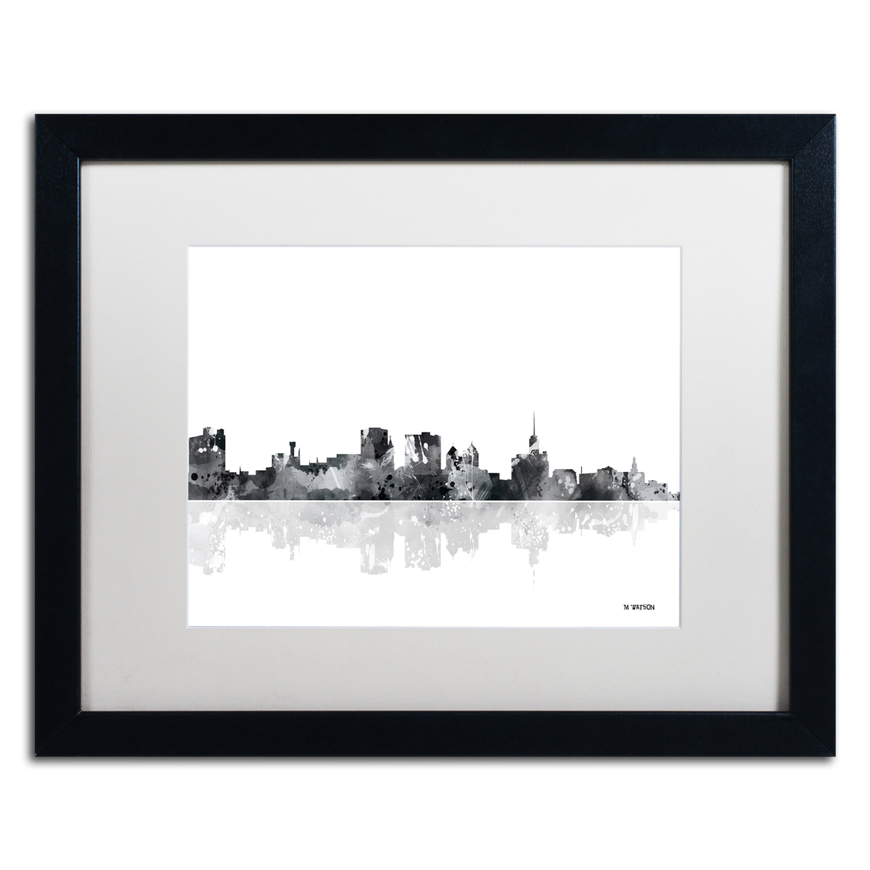 Marlene Watson 'Buffalo New York Skyline BG-1' Black Wooden Framed Art 18 X 22 Inches