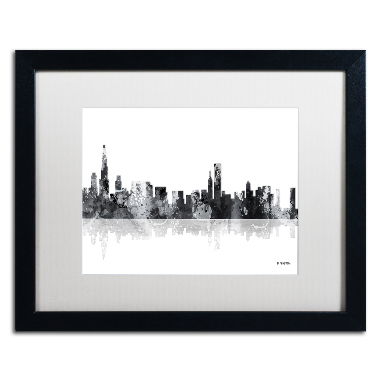 Marlene Watson 'Chicago Illinois Skyline BG-1' Black Wooden Framed Art 18 X 22 Inches