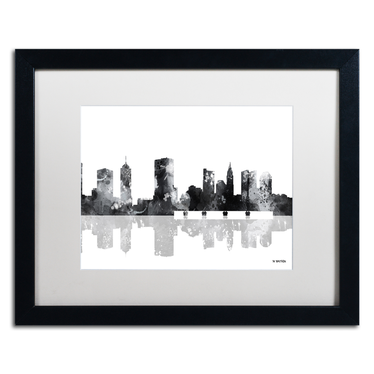 Marlene Watson 'Columbus Ohio Skyline BG-1' Black Wooden Framed Art 18 X 22 Inches