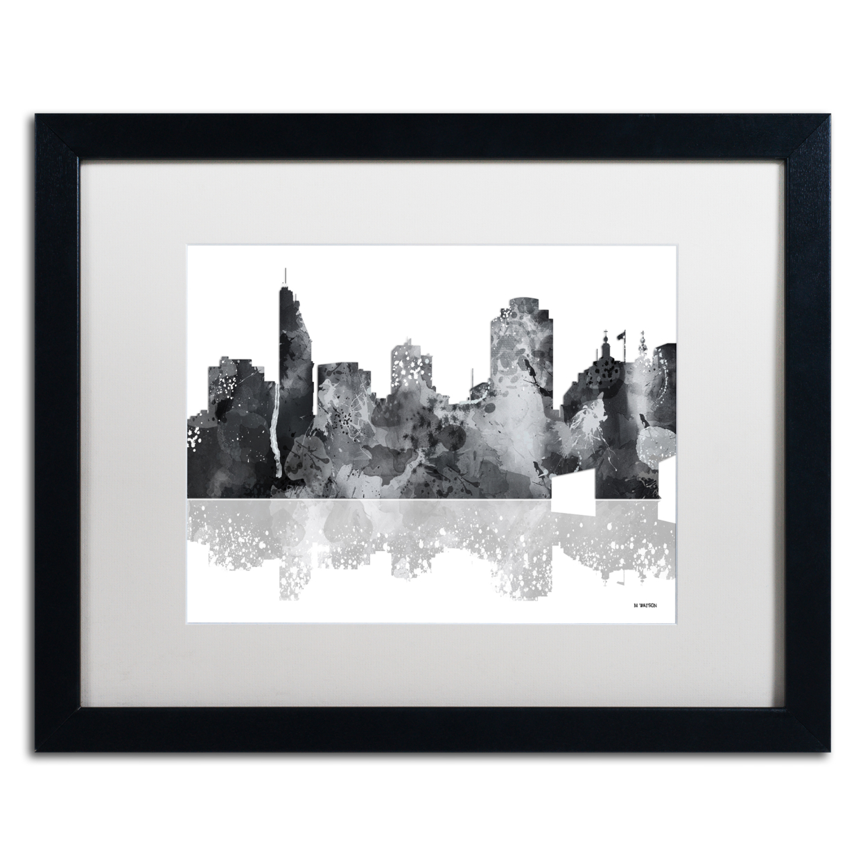 Marlene Watson 'Cincinatti Ohio Skyline BG-1' Black Wooden Framed Art 18 X 22 Inches