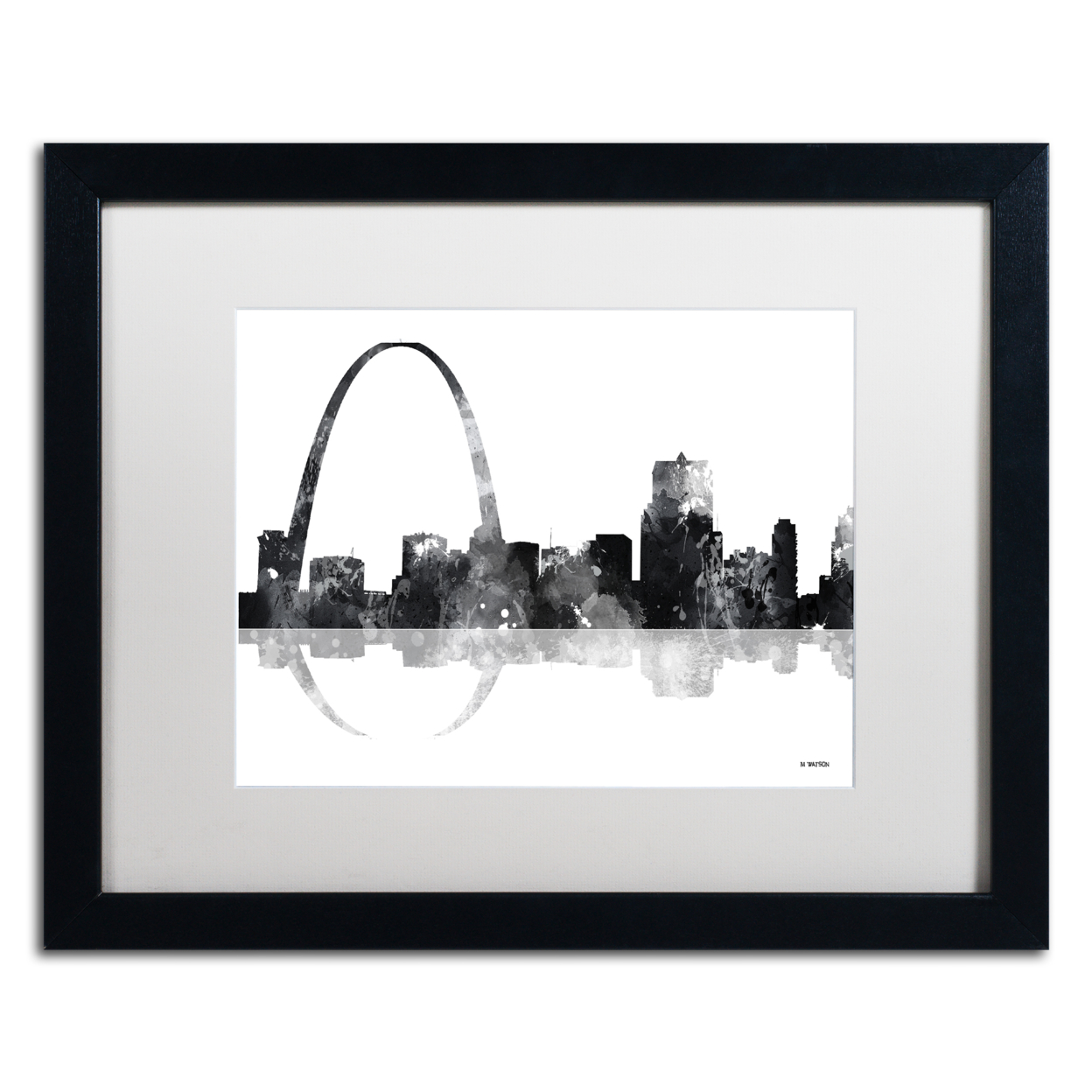 Marlene Watson 'Gateway Arch St Louis Skyline BG-1' Black Wooden Framed Art 18 X 22 Inches