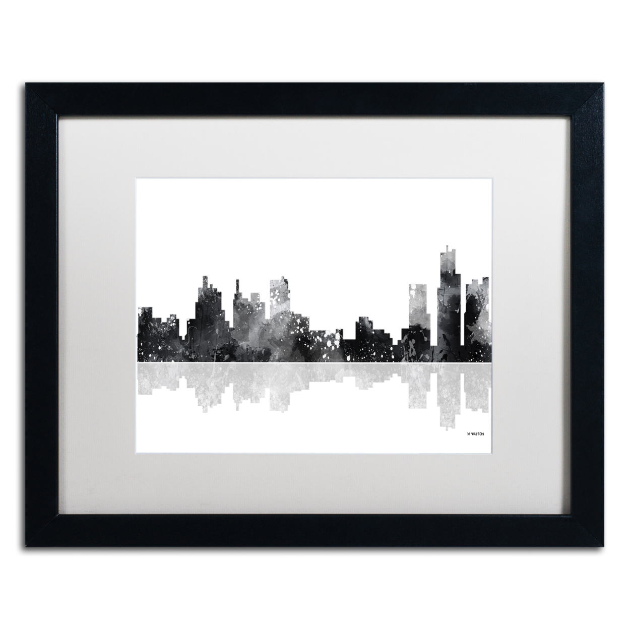 Marlene Watson 'Detroit Michigan Skyline BG-1' Black Wooden Framed Art 18 X 22 Inches