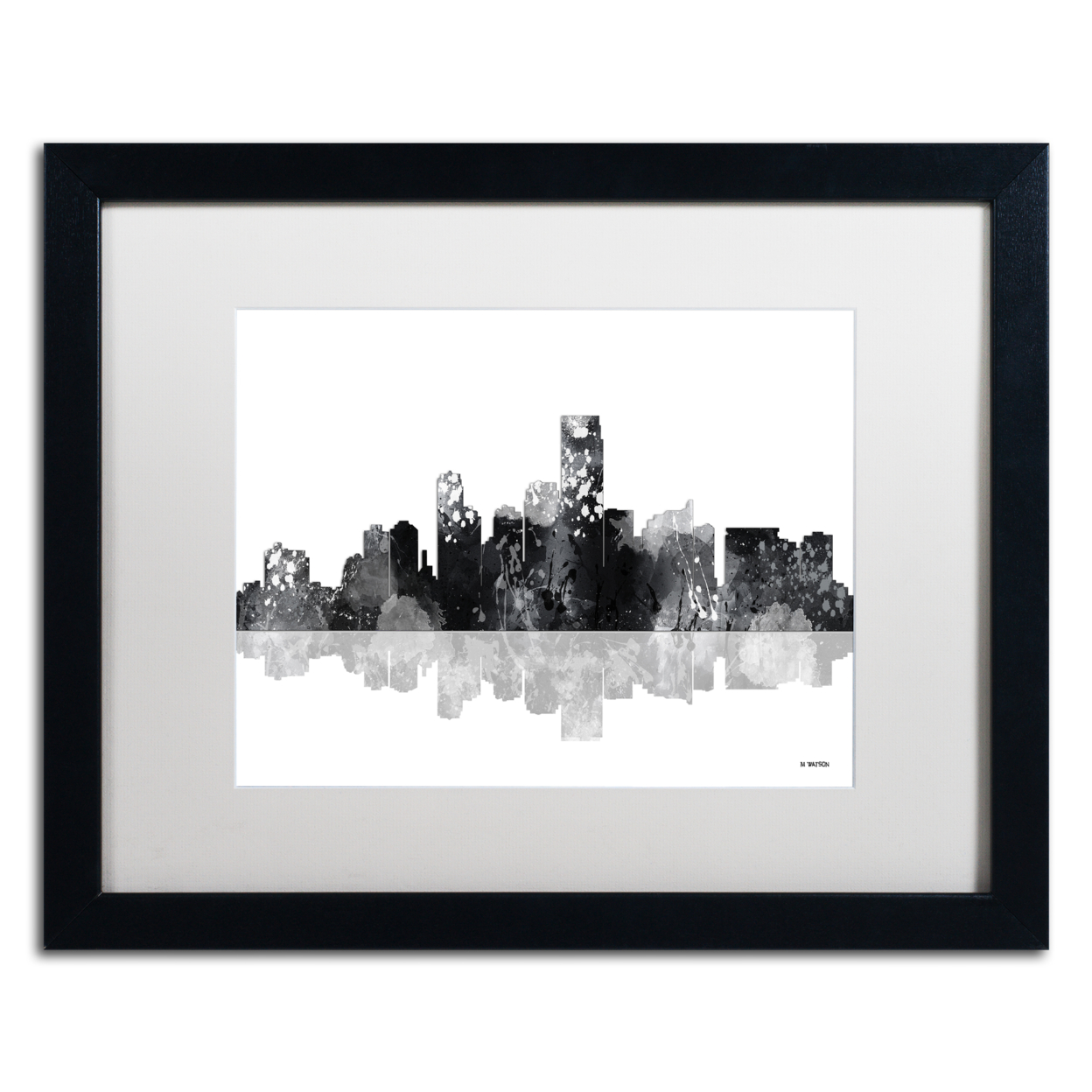 Marlene Watson 'Jersey City New Jersey Skyline BG-1' Black Wooden Framed Art 18 X 22 Inches