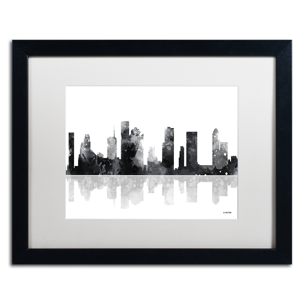 Marlene Watson 'Houston Texas Skyline BG-1' Black Wooden Framed Art 18 X 22 Inches