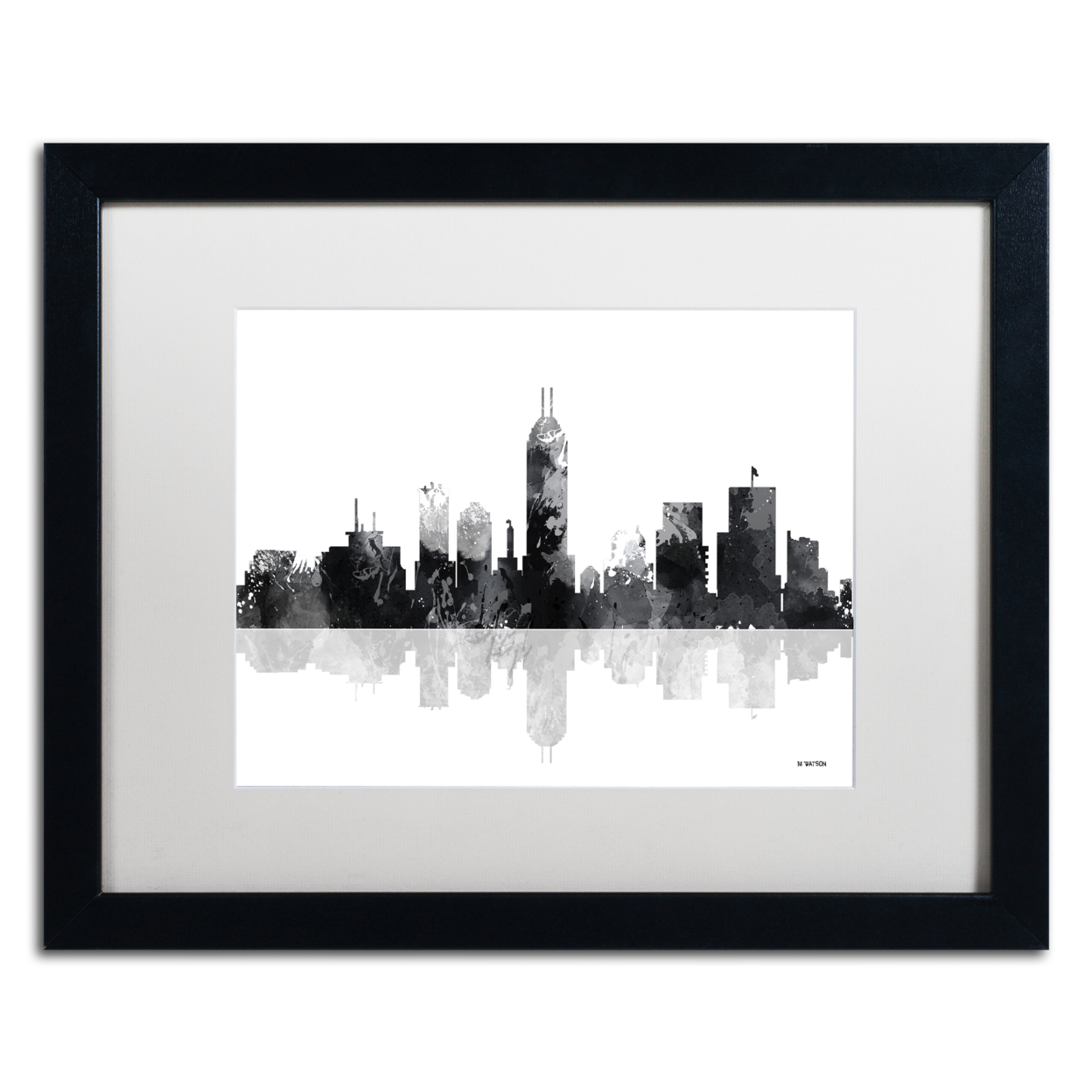 Marlene Watson 'Indianapolis Indiana Skyline BG-1' Black Wooden Framed Art 18 X 22 Inches