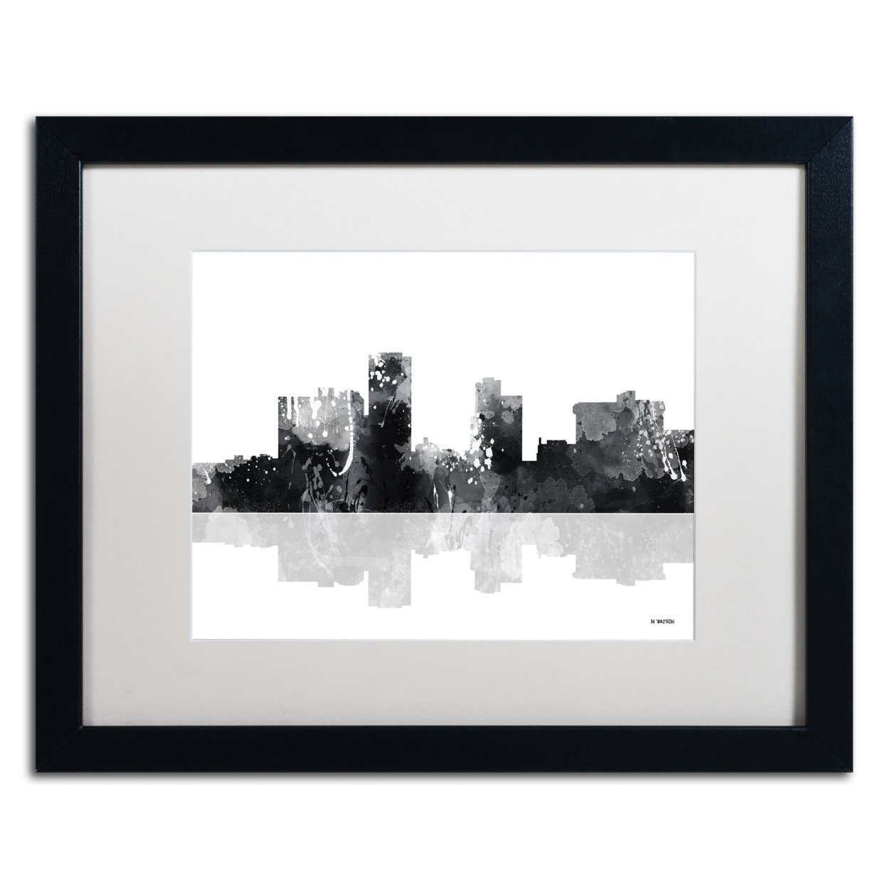 Marlene Watson 'Little Rock Arkansas Skyline BG-1' Black Wooden Framed Art 18 X 22 Inches