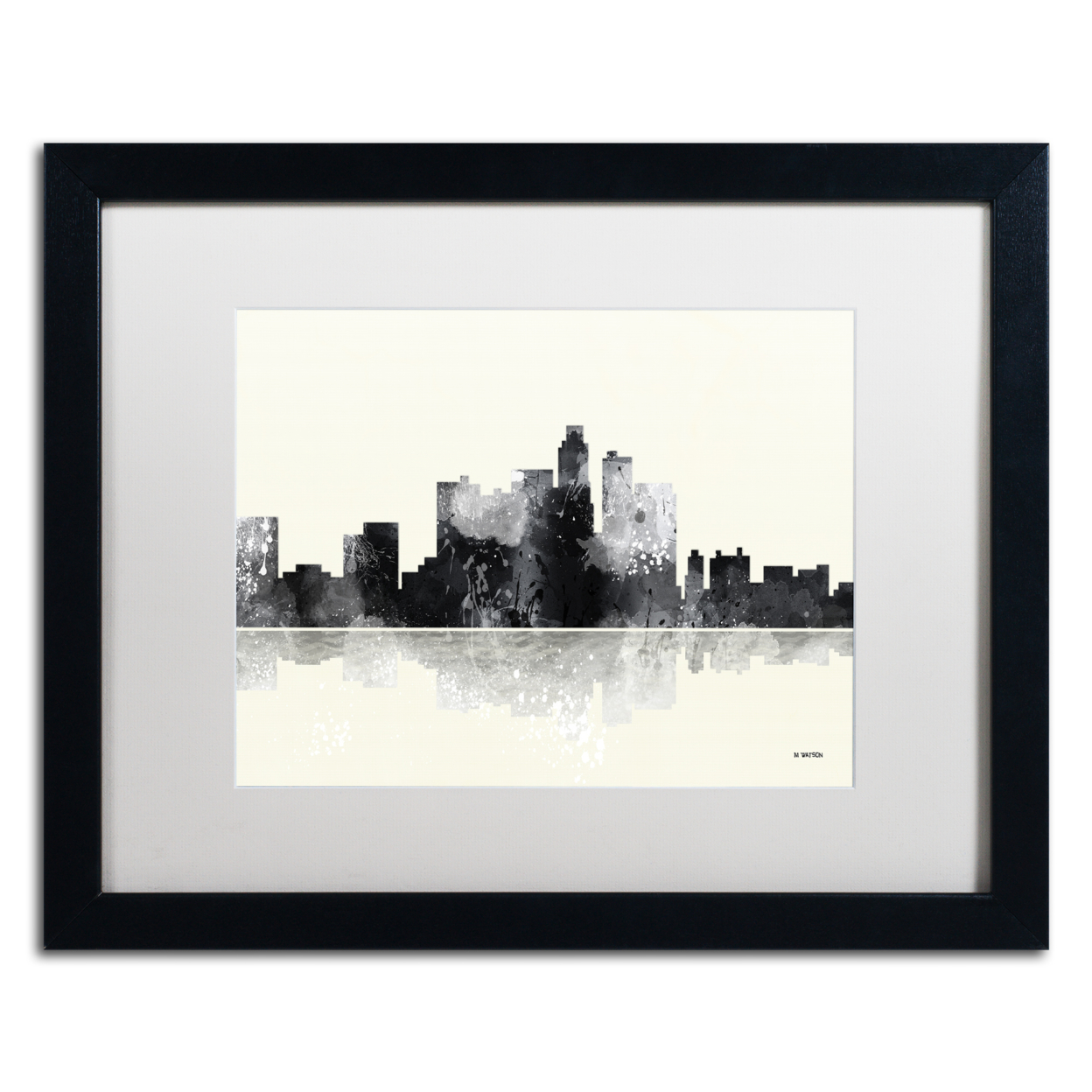 Marlene Watson 'Los Angeles California Skyline BG-1' Black Wooden Framed Art 18 X 22 Inches