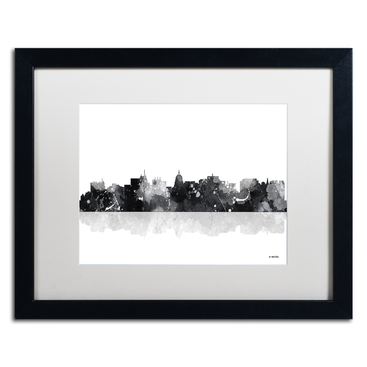 Marlene Watson 'Madison Wisconsin Skyline BG-1' Black Wooden Framed Art 18 X 22 Inches