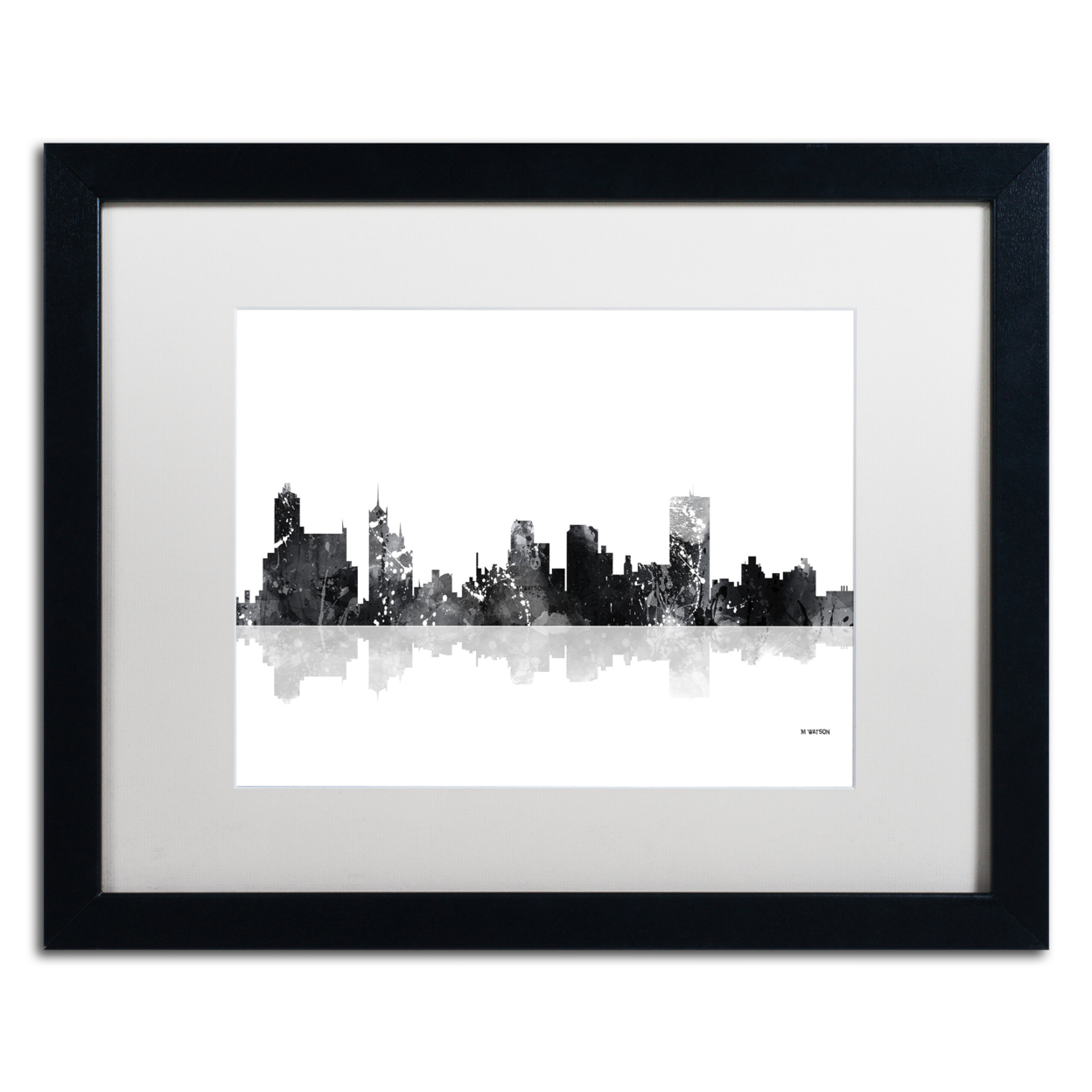 Marlene Watson 'Memphis Tennessee Skyline BG-1' Black Wooden Framed Art 18 X 22 Inches