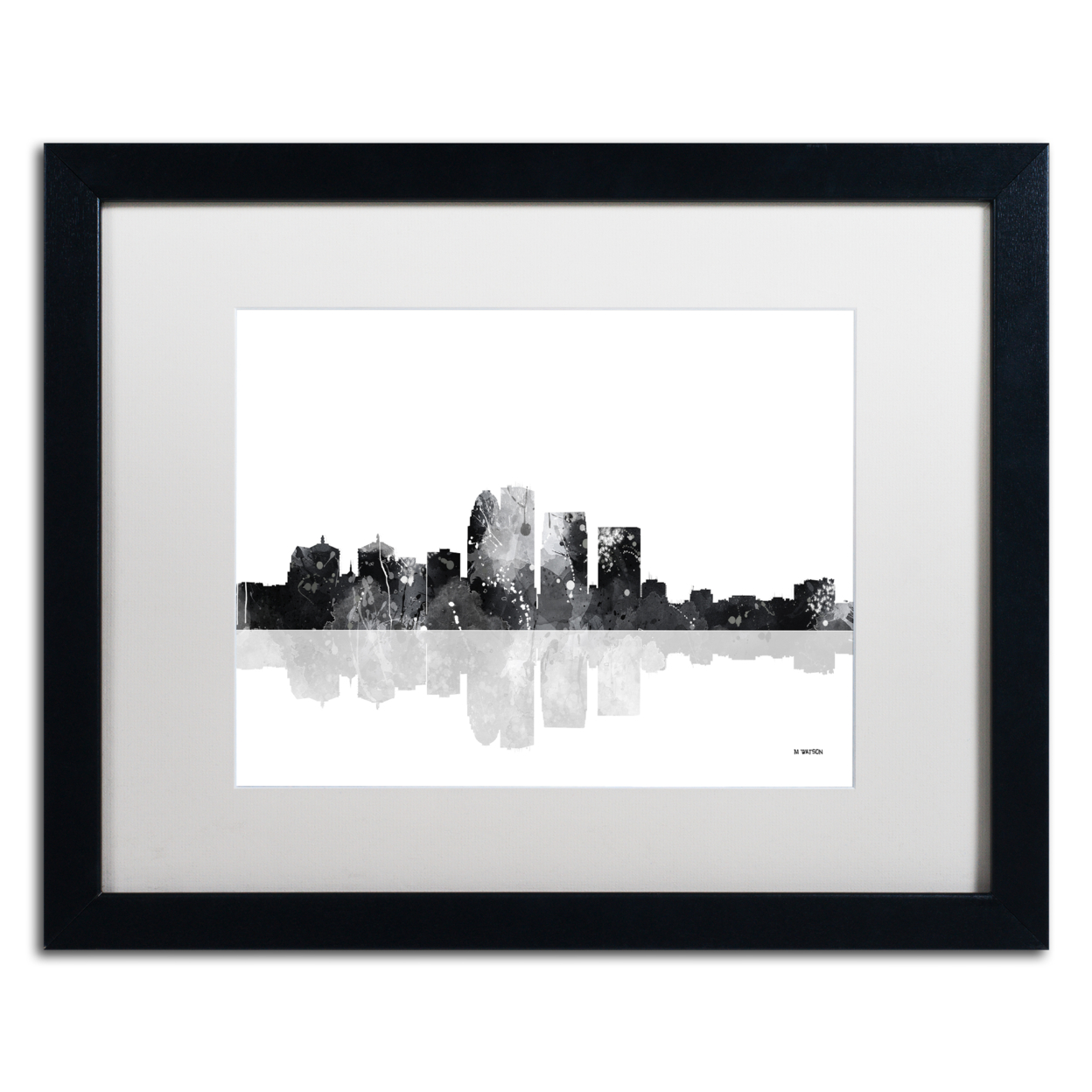 Marlene Watson 'Louisville Kentucky Skyline BG-1' Black Wooden Framed Art 18 X 22 Inches