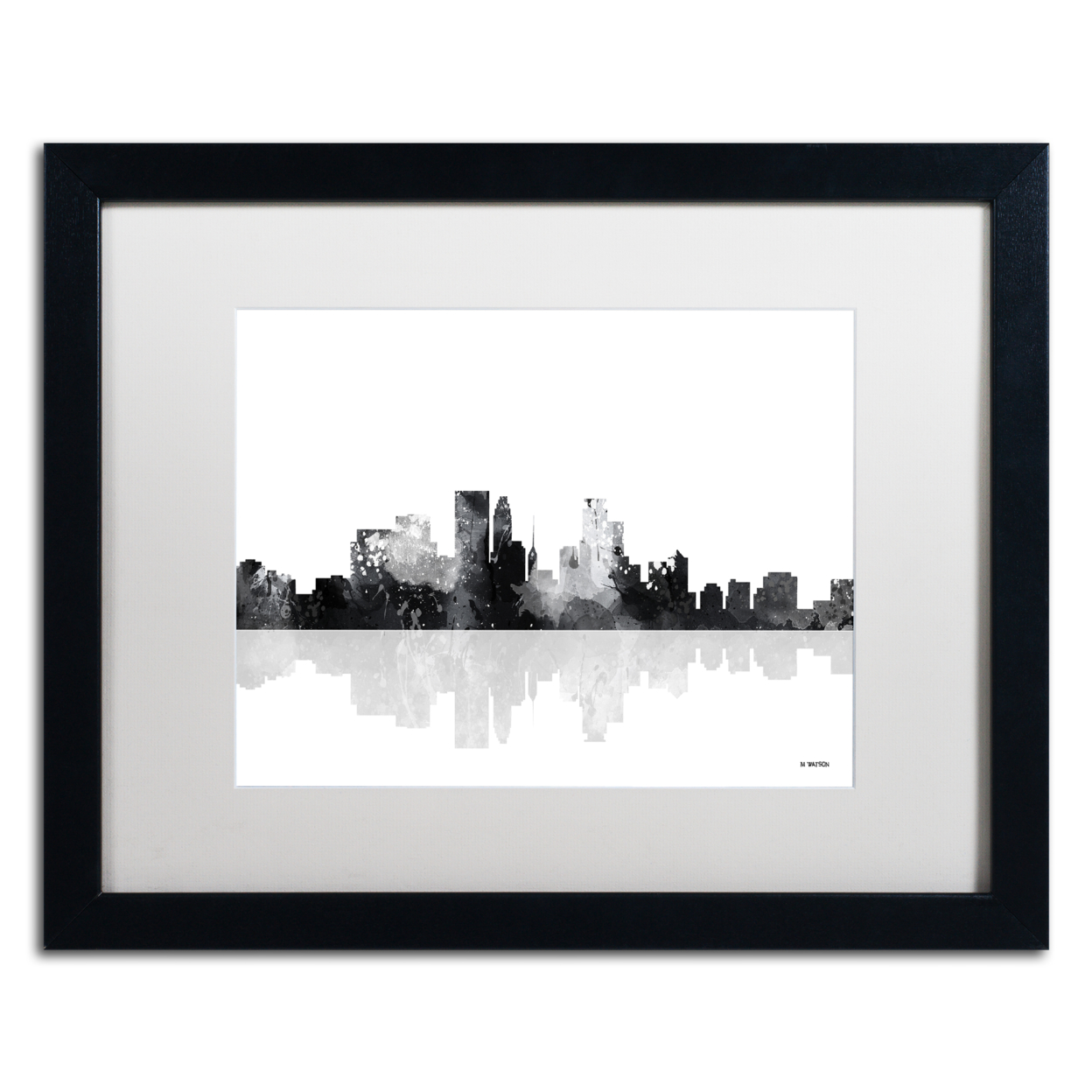 Marlene Watson 'Minneapolis Minnesota Skyline BG-1' Black Wooden Framed Art 18 X 22 Inches