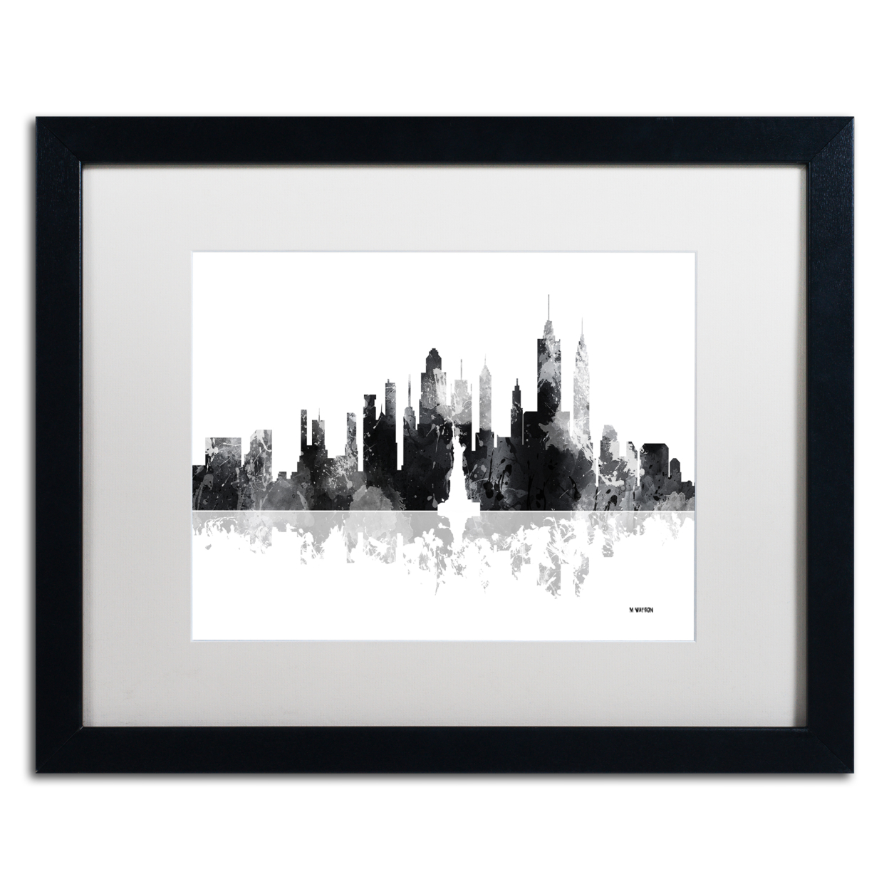 Marlene Watson 'New York New York Skyline BG-1' Black Wooden Framed Art 18 X 22 Inches