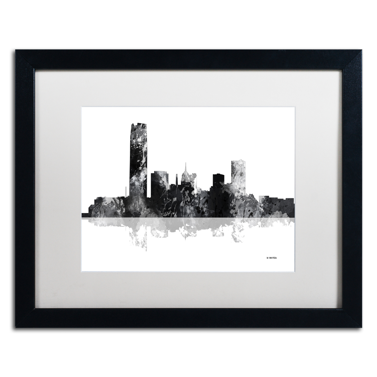 Marlene Watson 'Oklahoma City Oklahoma Skyline BG-1' Black Wooden Framed Art 18 X 22 Inches