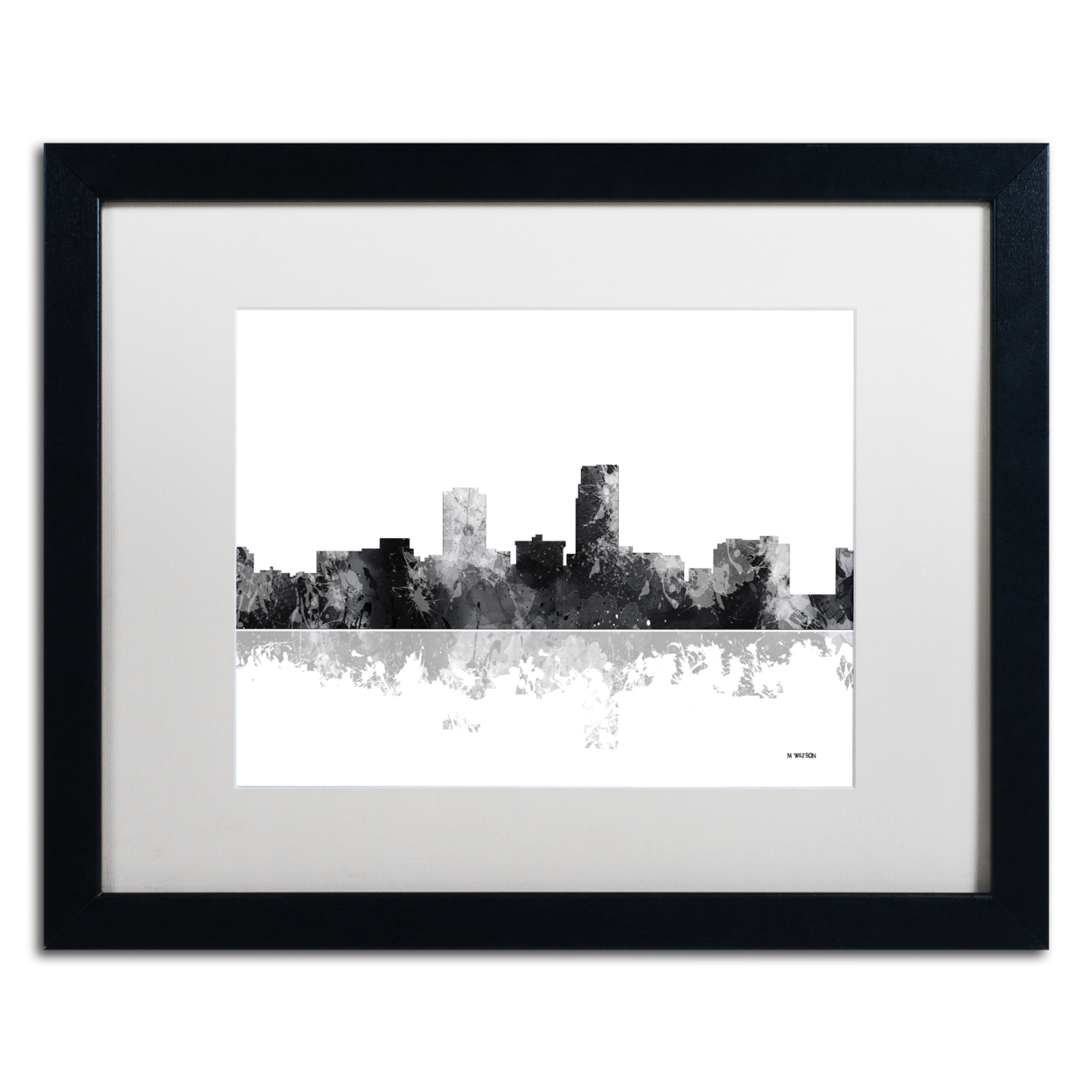 Marlene Watson 'Omaha Nebraska Skyline BG-1' Black Wooden Framed Art 18 X 22 Inches