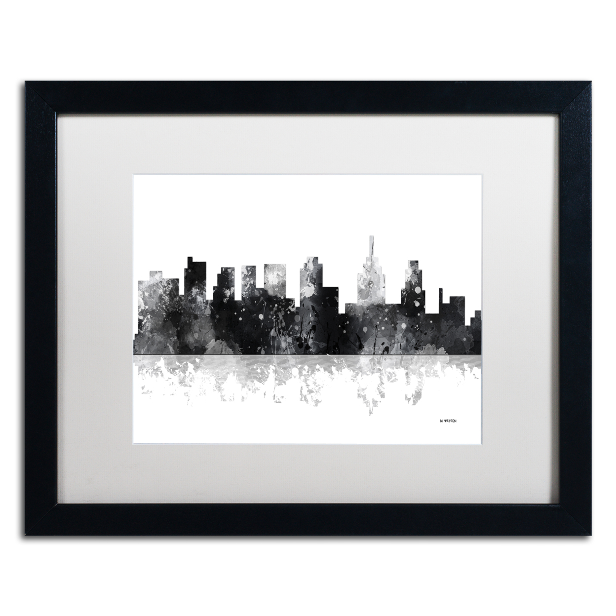 Marlene Watson 'Philadelphia Skyline BG-1' Black Wooden Framed Art 18 X 22 Inches