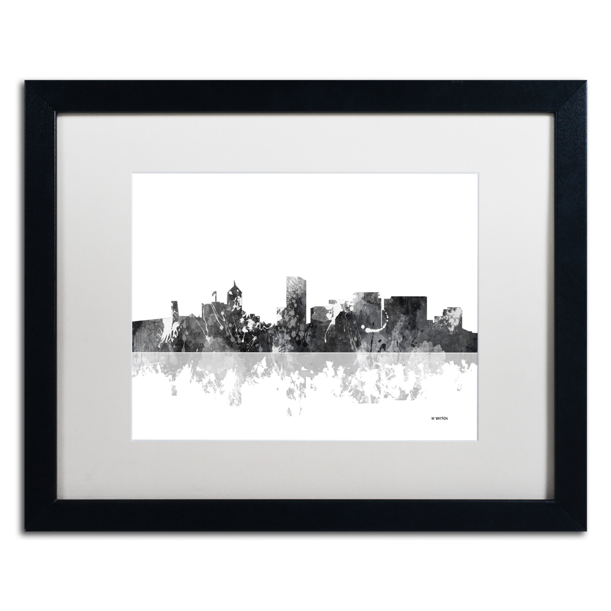 Marlene Watson 'Portland Oregon Skyline BG-1' Black Wooden Framed Art 18 X 22 Inches
