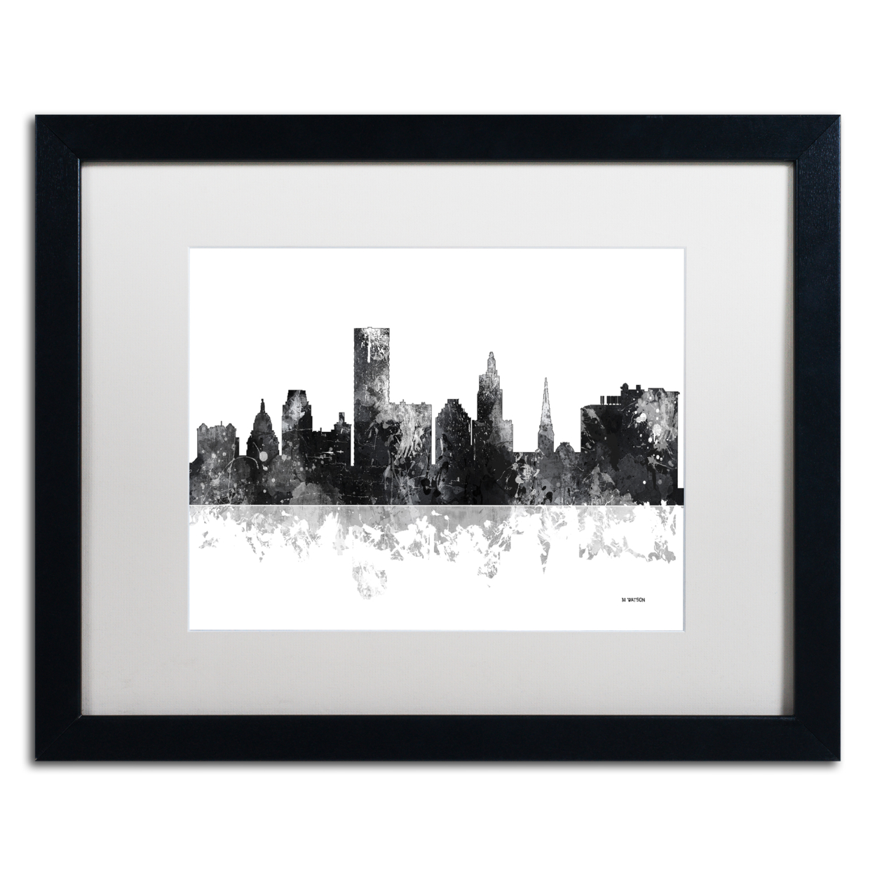 Marlene Watson 'Providence RI Skyline BG-1' Black Wooden Framed Art 18 X 22 Inches