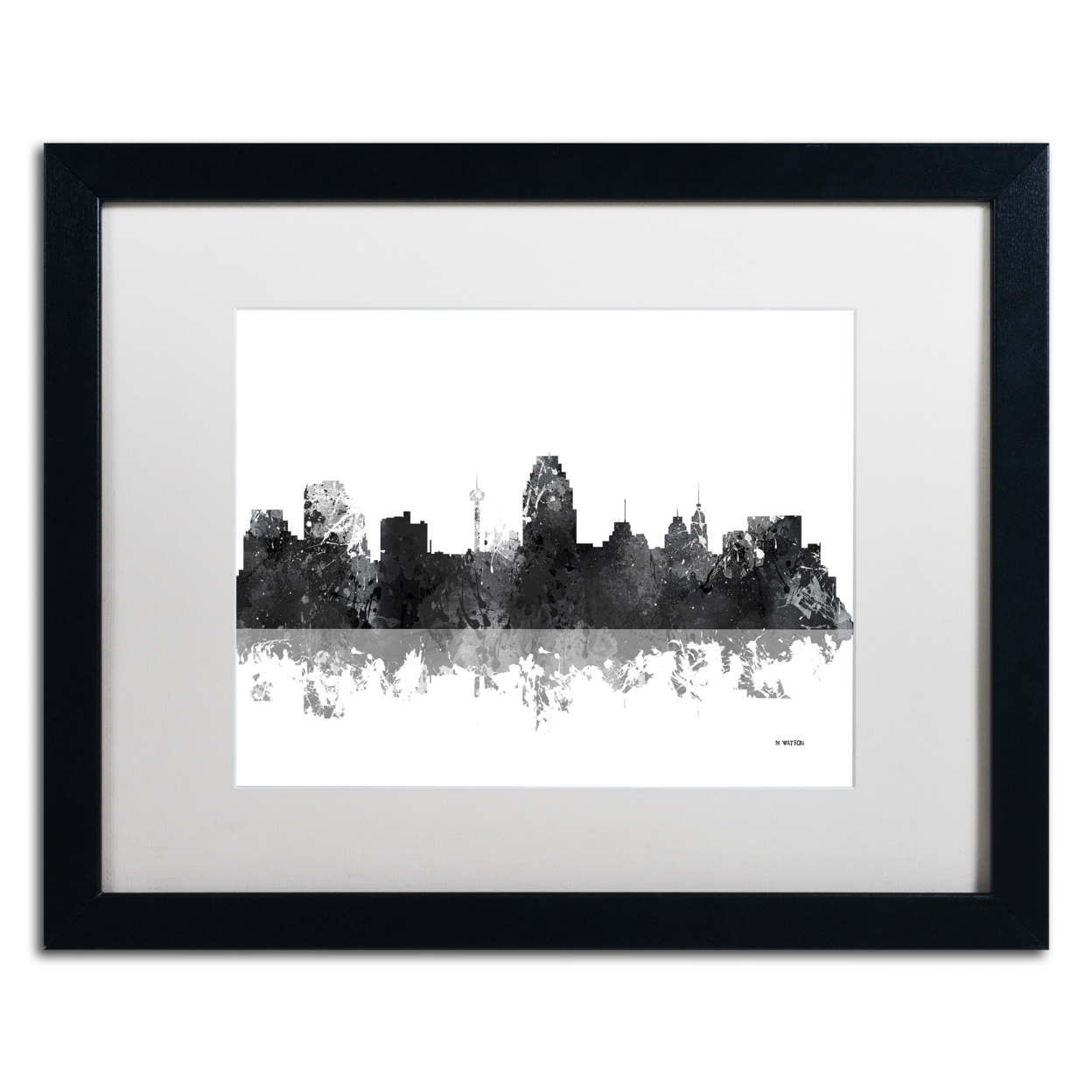 Marlene Watson 'San Antonio Texas Skyline BG-1' Black Wooden Framed Art 18 X 22 Inches
