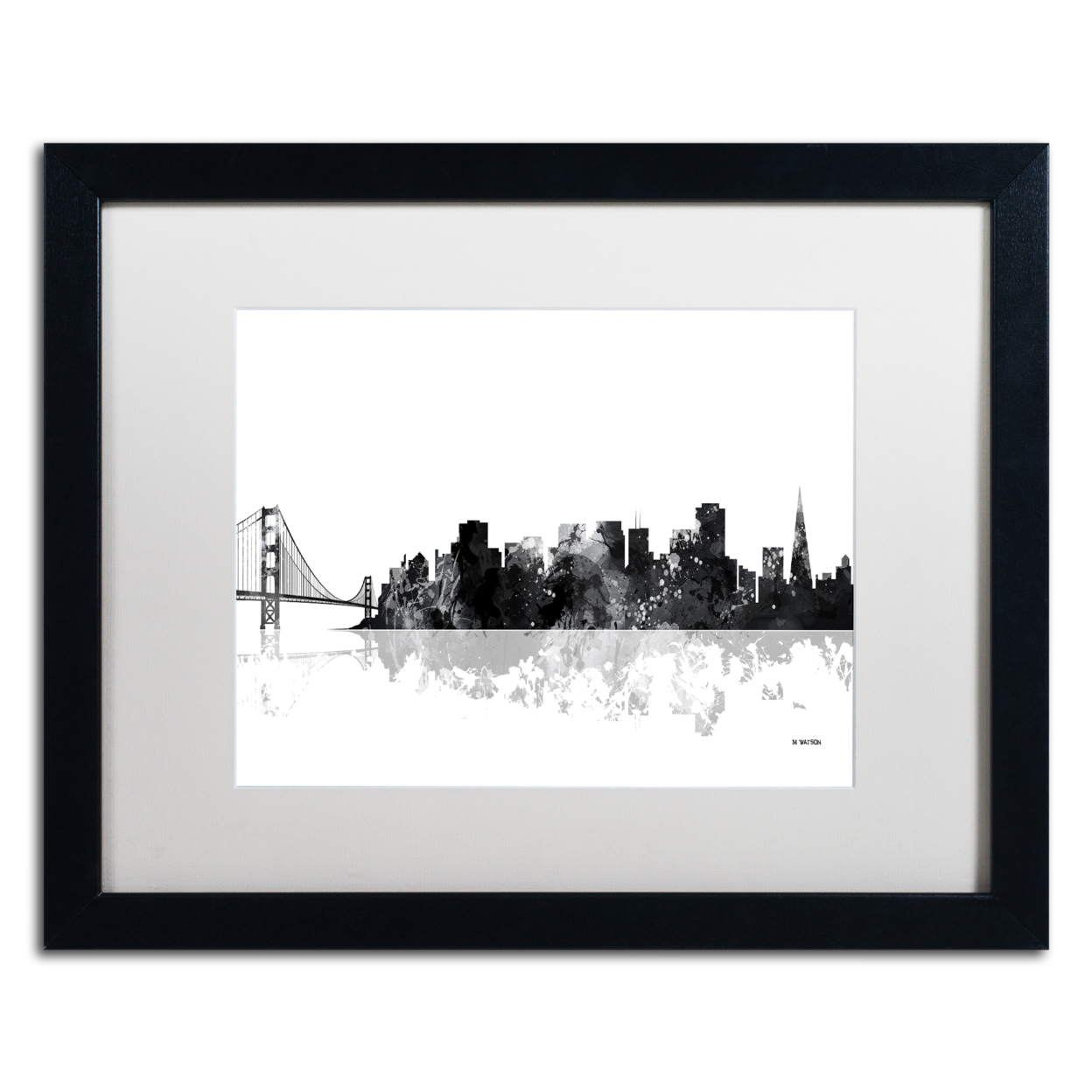 Marlene Watson 'San Francisco CA Skyline BG-1' Black Wooden Framed Art 18 X 22 Inches