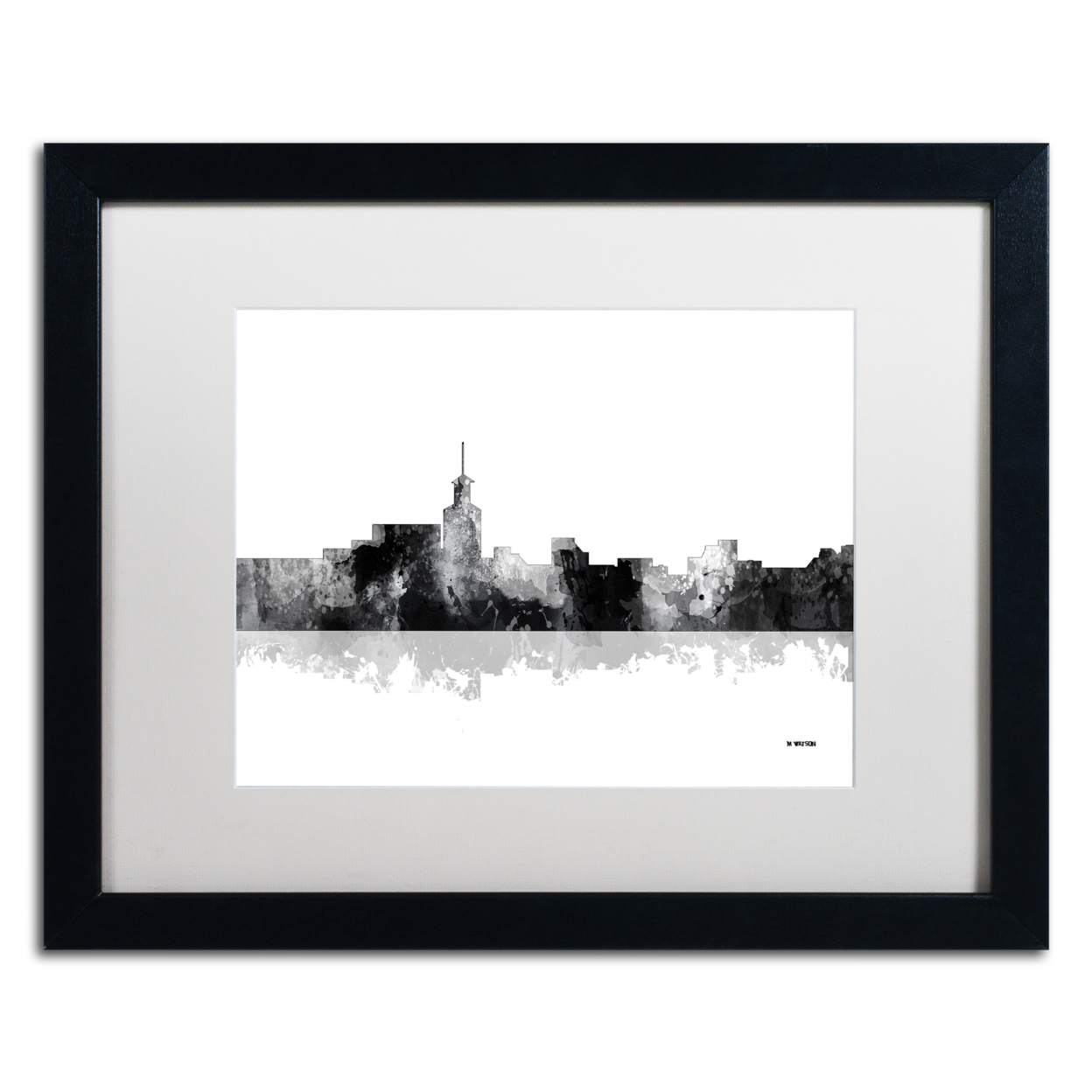 Marlene Watson 'Santa Fe New Mexico Skyline BG-1' Black Wooden Framed Art 18 X 22 Inches
